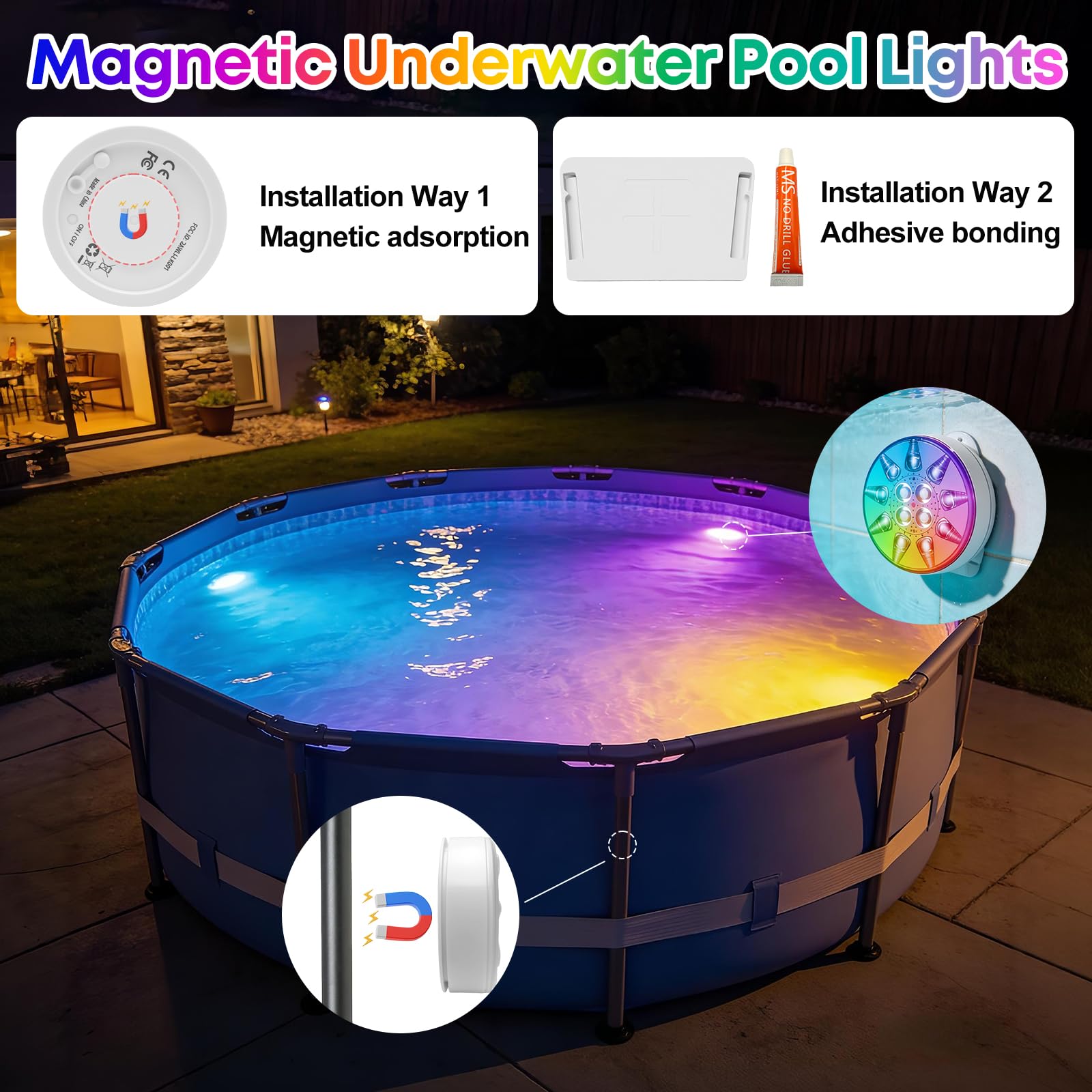 HOSSOM 2 Luces LED Sumergibles Piscina Recargables con Control Remoto, Luces LED de 16 colores, Luces para Piscina Impermeable IP68, para Piscinas, Estanques, Fuentes y Acuarios