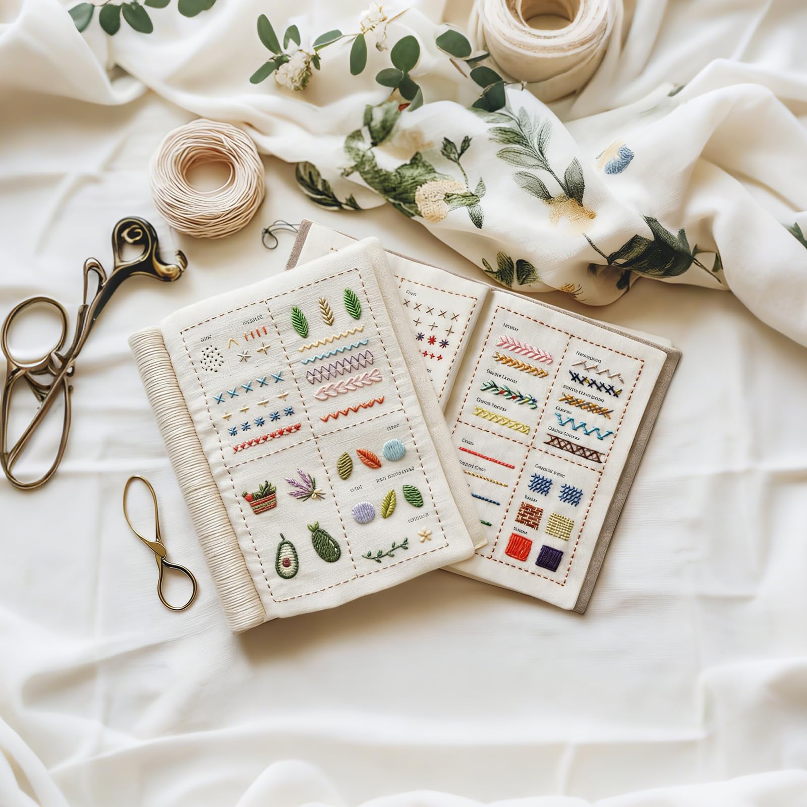 KINDLUME Libro Ricamo, Kit Ricamo per Principianti, Embroidery Book, Set Completo con 12 Aghi, Ditale, Infilago e Telaio, per Adulti, Regalo Creativo e Hobby Rilassante