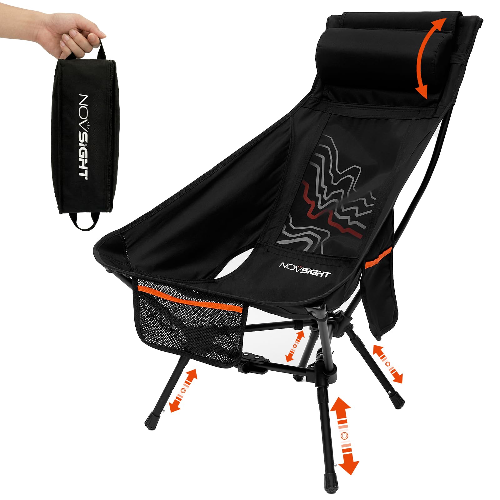 Photo 1 of NOVSIGHT Camping Chairs - High Back Camping Chair with Adjustable Headrest and Feet, Lightweight Aluminum Frame, Breathable Mesh Folding Portable Camp Chair for Outdoor Hiking, Beach, Picnic