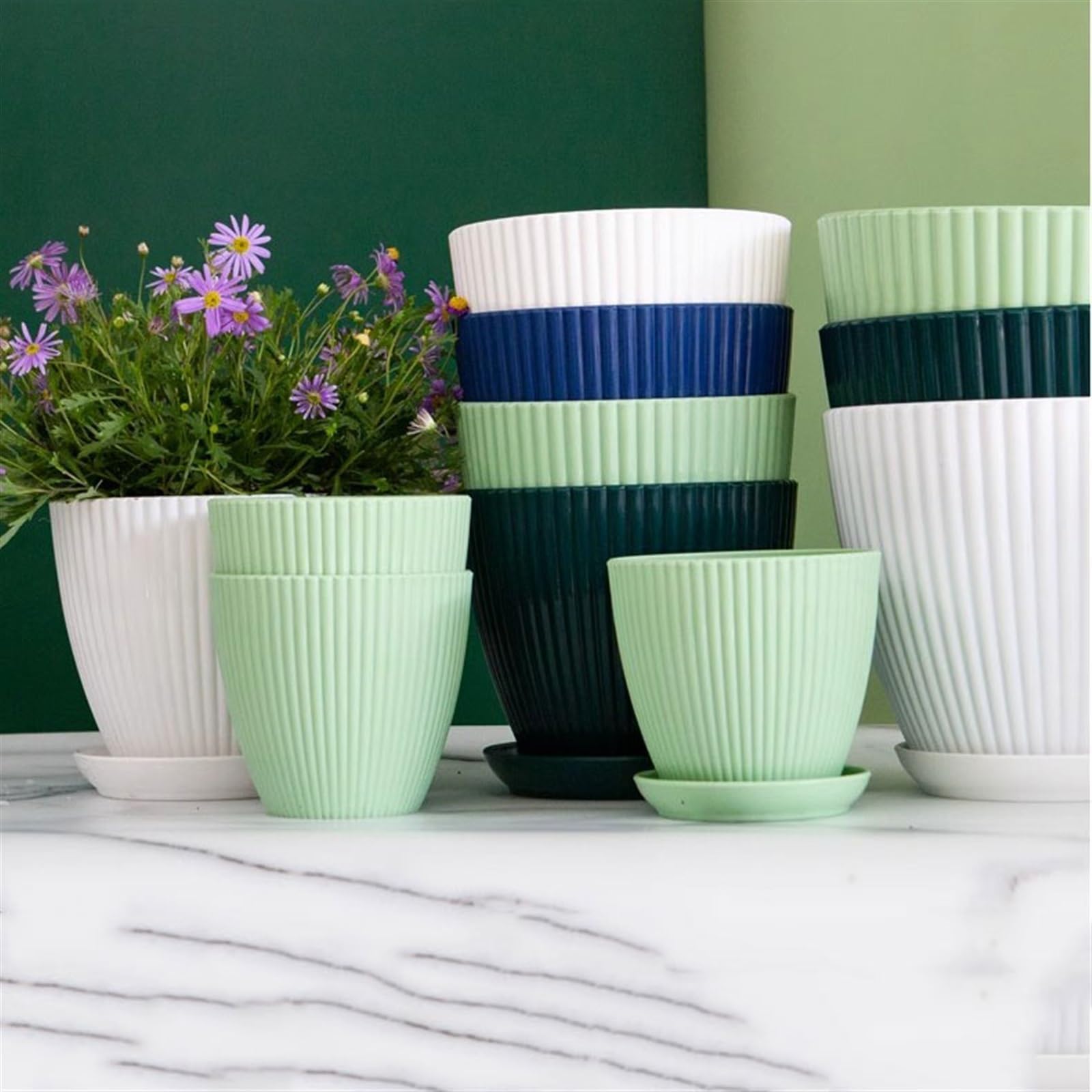 Doniczki Sadzarka na sukulenty Pionowy pasek Mały Plastik z żywicy z tacą Mała doniczka Doniczka nieceramiczna Doniczka ceramiczna (Material : Blue, Size : Small)