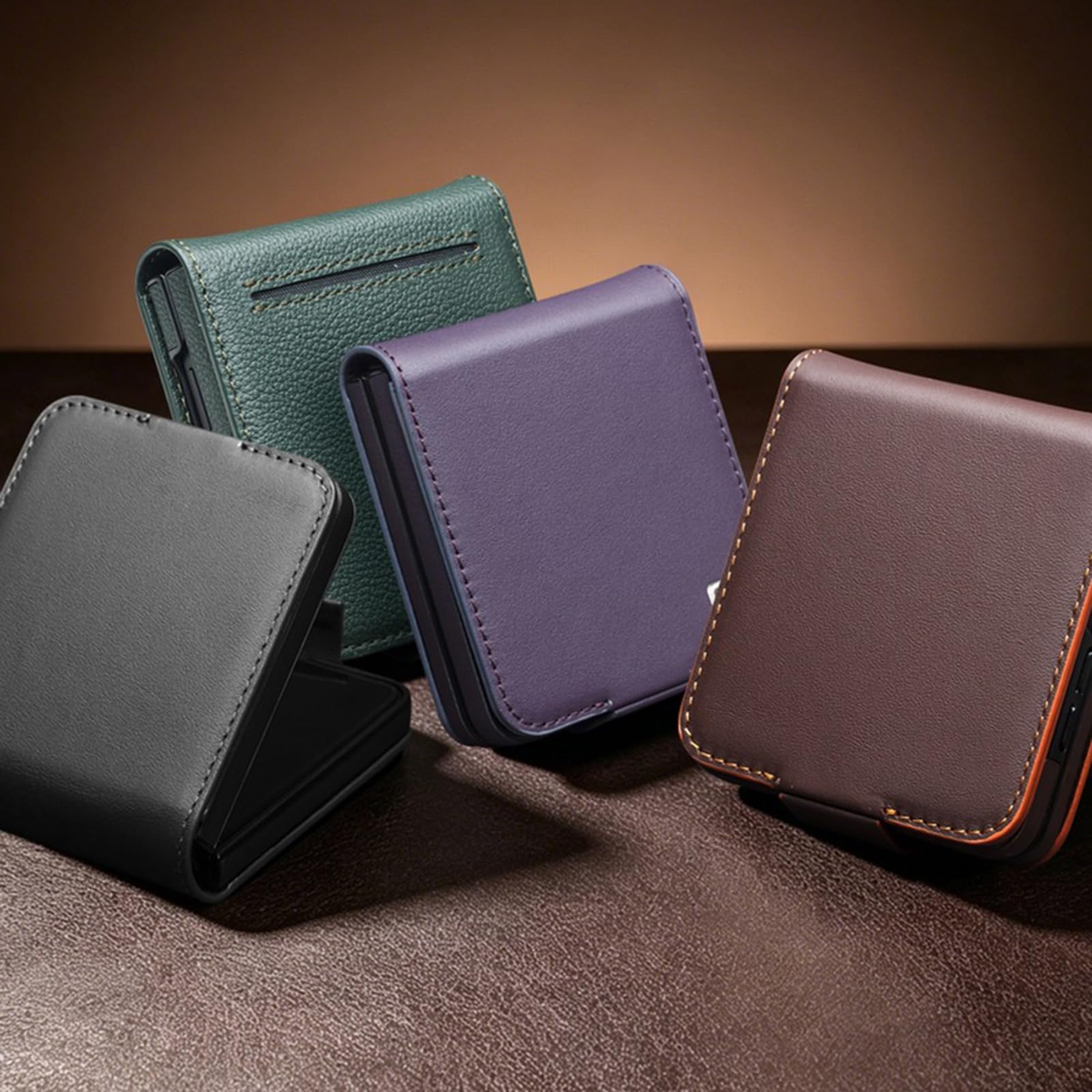 Skórzane etui do Samsung Galaxy Z Flip 8, luksusowy biznesowy kompleksowy pokrowiec magnetyczny folio flip z gniazdem na karty, brązowy, Flip 8