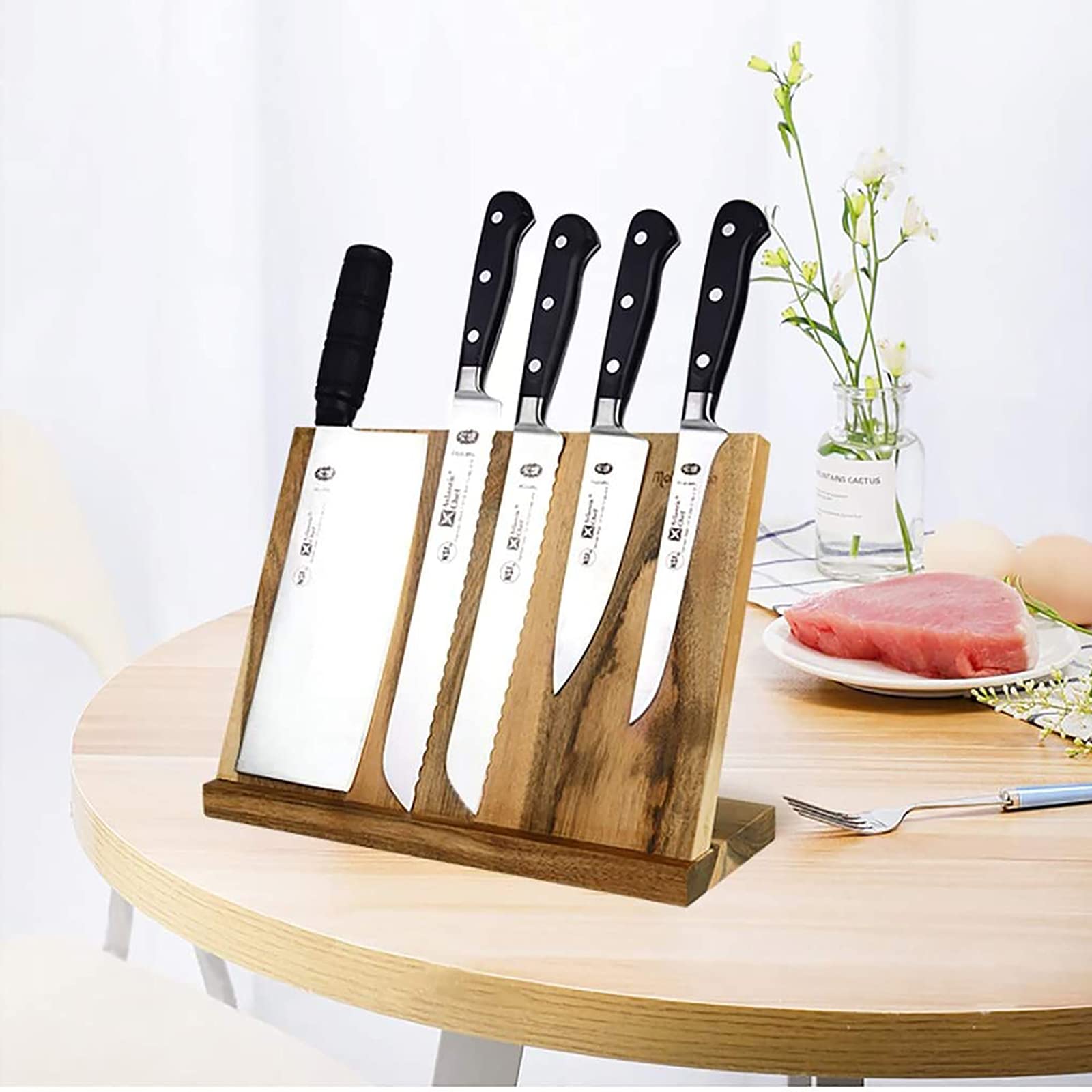 Portacoltelli Magnetico In Legno - Per 5-6 Coltelli, Base Antiscivolo, Naturale - Foto 9