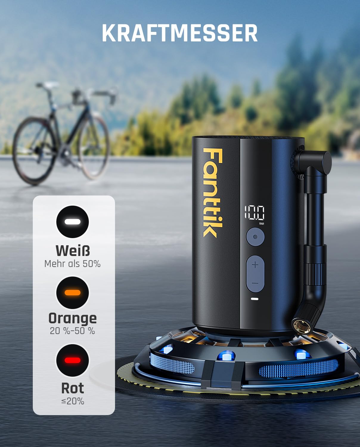 Fanttik X9 Ace Mini Fahrradpumpe, Akku Kompressor, 32s Schnellaufblasbare Elektrische Fahrradpumpe, 10,3BAR Luftpumpe mit Presta und Schrader-Ventil, für Rennrad, Mountainbike, E-Bike, Stadtrad