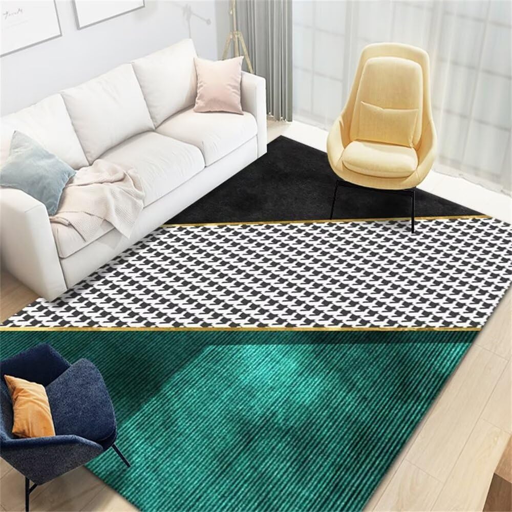 Tapis de salon vert à carreaux 100x150 cm pour chambre ado moderne