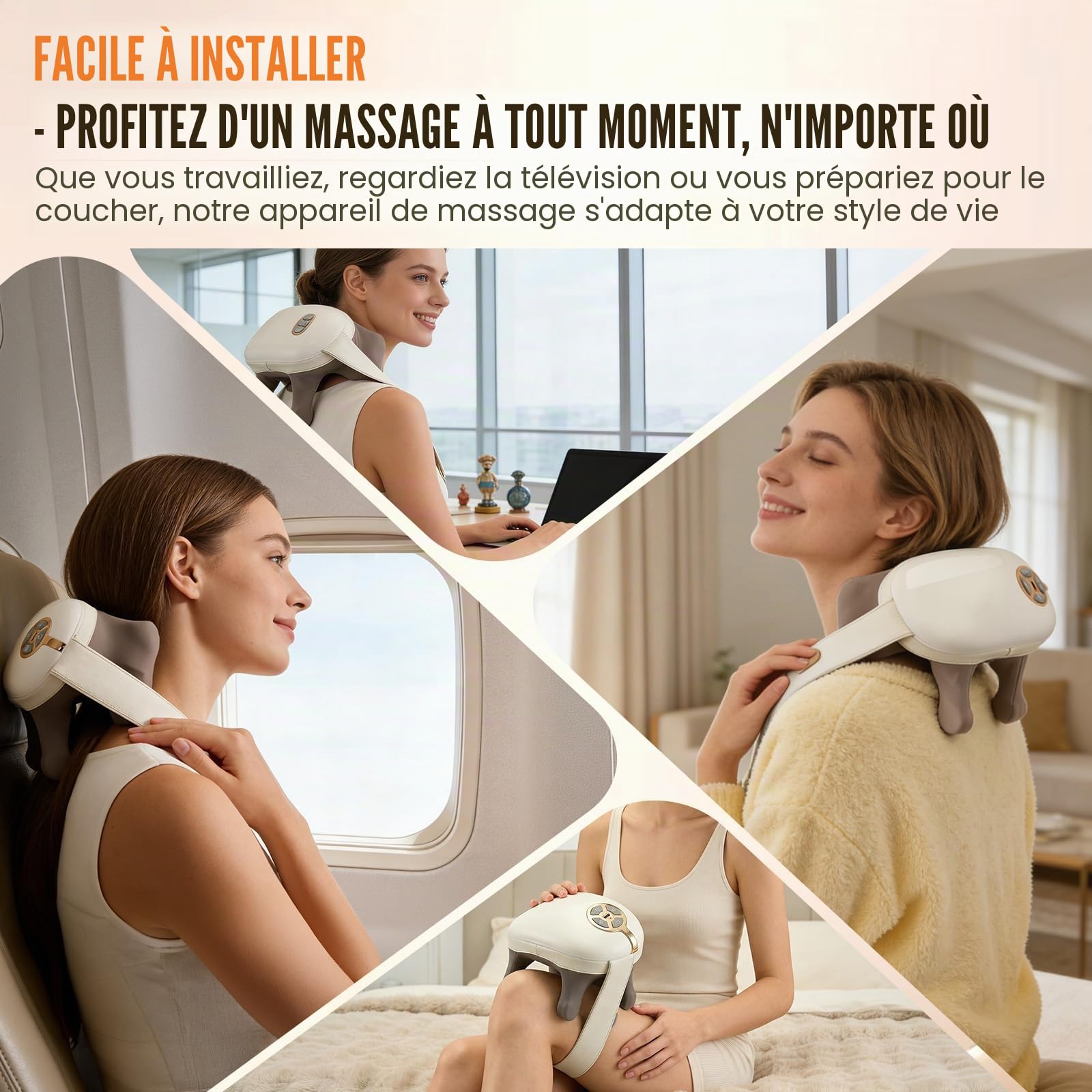 Appareil de Massage pour Cou et Épaules avec Fonction Relaxante, Massageur 6D avec 4 Niveaux & 5 Modes, Massage en Profondeur pour Dos Cou Épaules, Technologie Manuelle pour Femmes Hommes