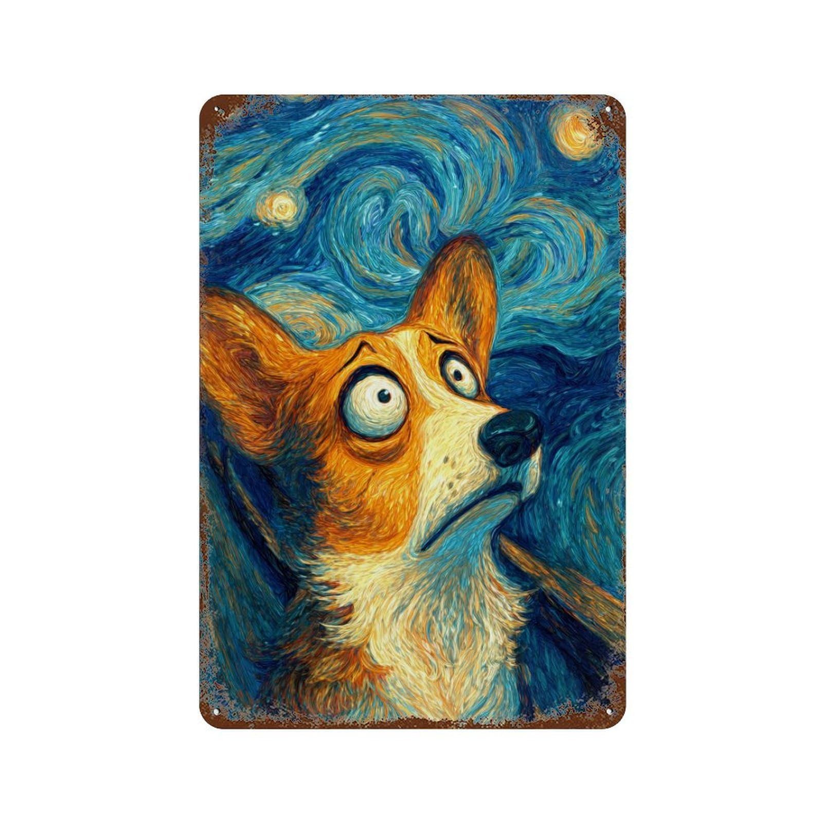 Starry Night Dog Retro Metal Sign 11.8"x7.9", Shabby Chic Decor for Bistro, Counter And Cafe Decor