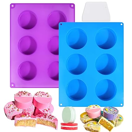 XANGNIER Silicone Cake Puck Mold Set,Chocolate Covered Flat Cake Pop Mold for Oreo Cookie Candy Chocolate Desserts Making, 2 Silicone Molds and 1 Scraper