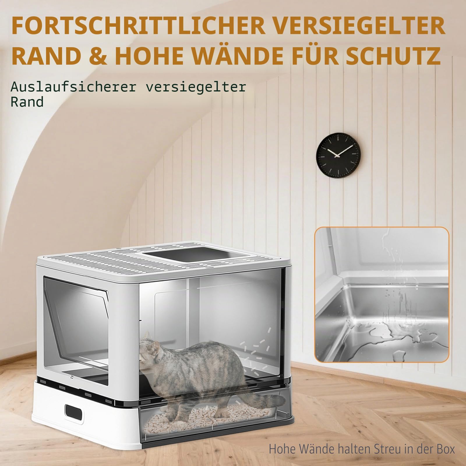 Homegroove Edelstahl Katzenklo mit Schublade, XL Zusammenklappbare Geschlossene Katzentoilette mit Deckel für Hauskatzen, Metall Katzenklo mit Streuschaufel (Gray)