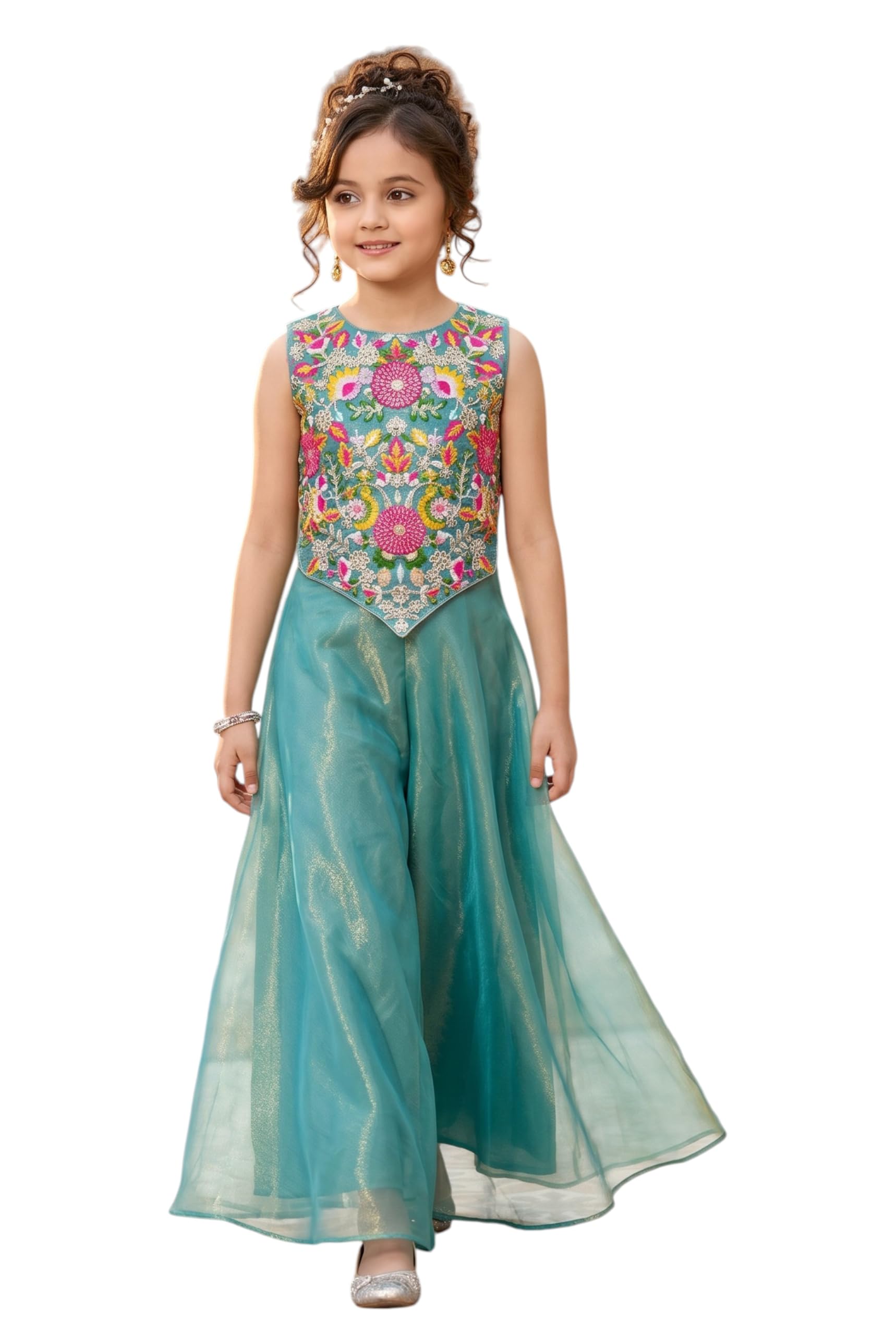 Girls Art Silk Embroidered Kurta & Sharara Set | Festive & Wedding Traditional Outfit | Ethnic Wear for Kids | Stylish Sharara Suit Set-image-19