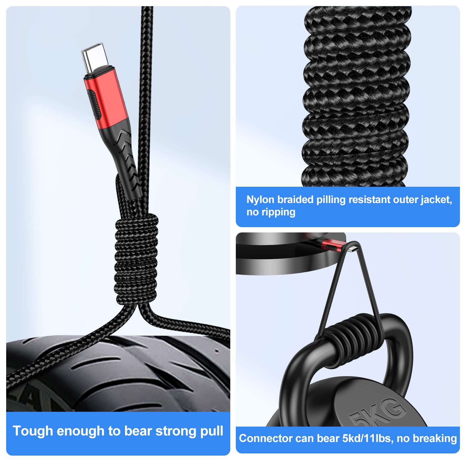 Durcord USB C to USB C Cable, 2Pack 60W 10ft USB C Charger Cable Fast Charging for Android/Phone/Pad, Type C to Type C Charger Braided Compatible with iPhone 15 Pro/Plus/Max/Android/Phone/Pad Red