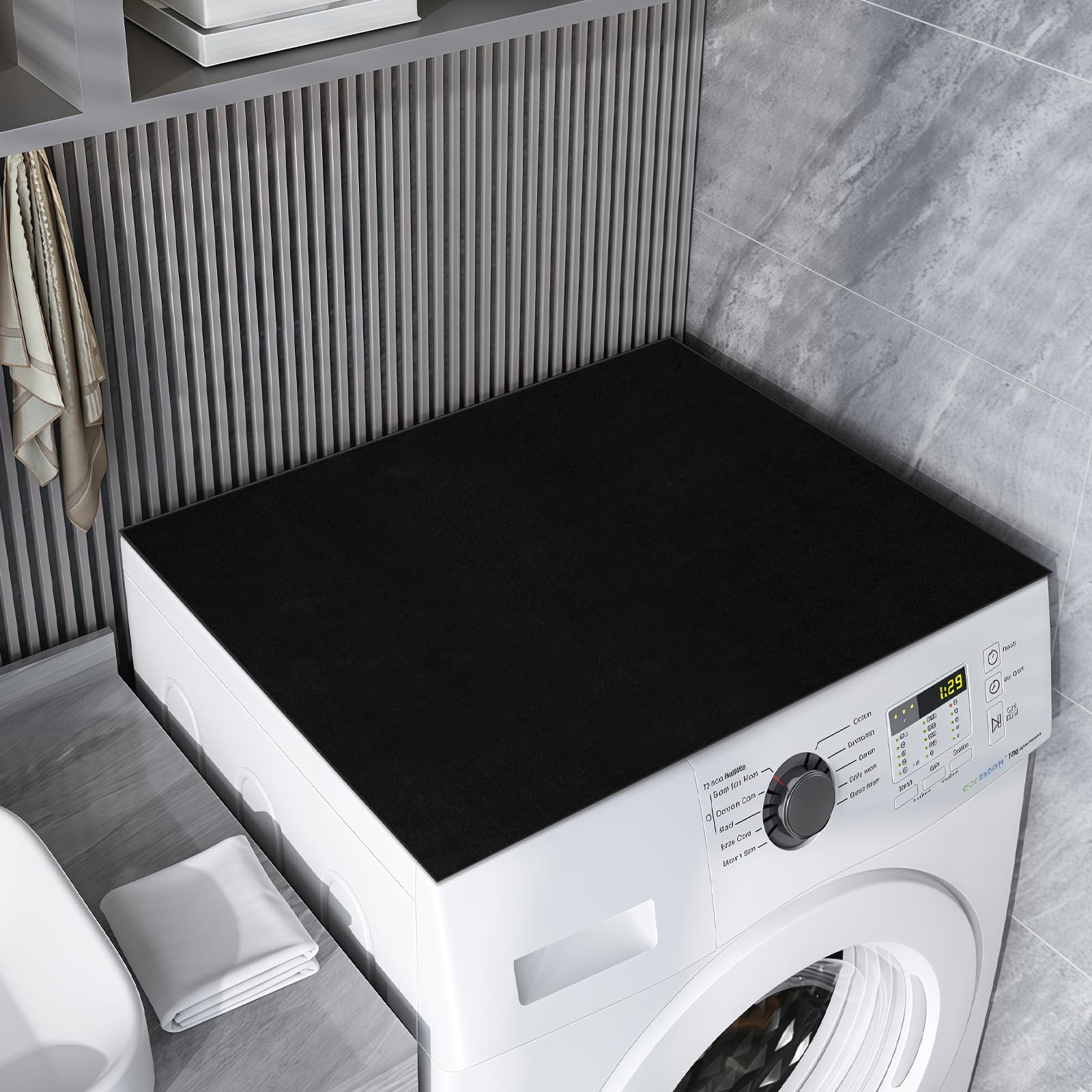 Top Cover for Washing Machine and Dryer, 60 x 60 cm Cover for Washing Machine, Top Washing Machine Protector, Soft and Easy to Cut, for Countertop Laundry Kitchen (Black)