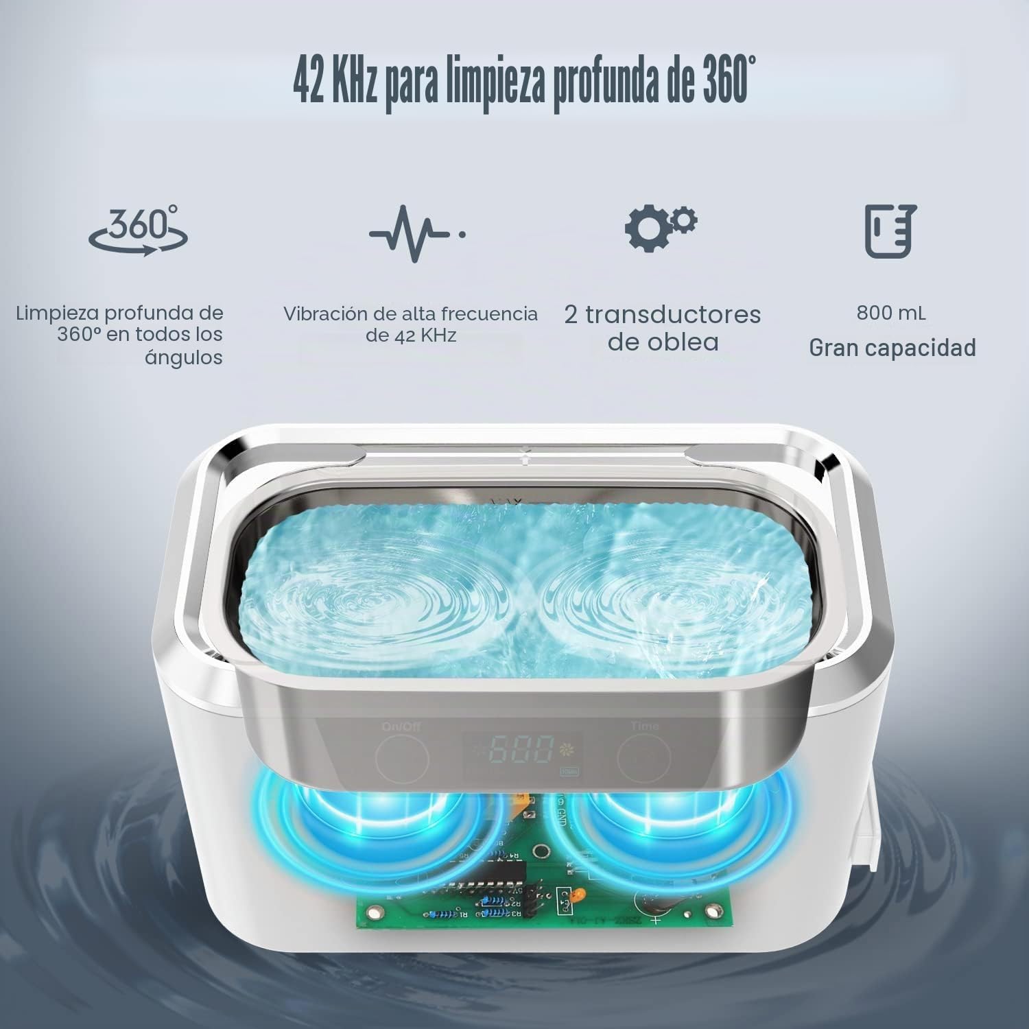 PELCAS Limpiador Ultrasonidos con Transductores Duales Limpiador Ultrasónico 800ML 42KHz con Pantalla Táctil y 5 Configuraciones de Tiempo para Anteojos, Relojes, Joyas, Dentaduras Postizas