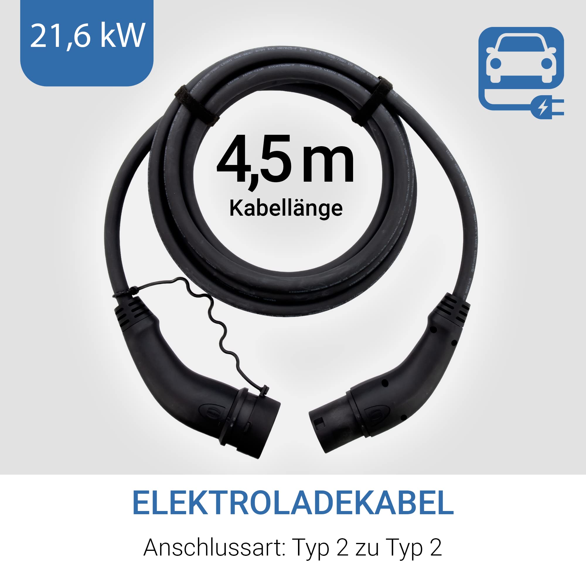 Cavo di ricarica EV tipo 2, modalità 3, 480 V, 4,5 m, cavo di ricarica auto elettrica per tutti i veicoli con spina tipo 2, per Wallbox e stazioni pubbliche