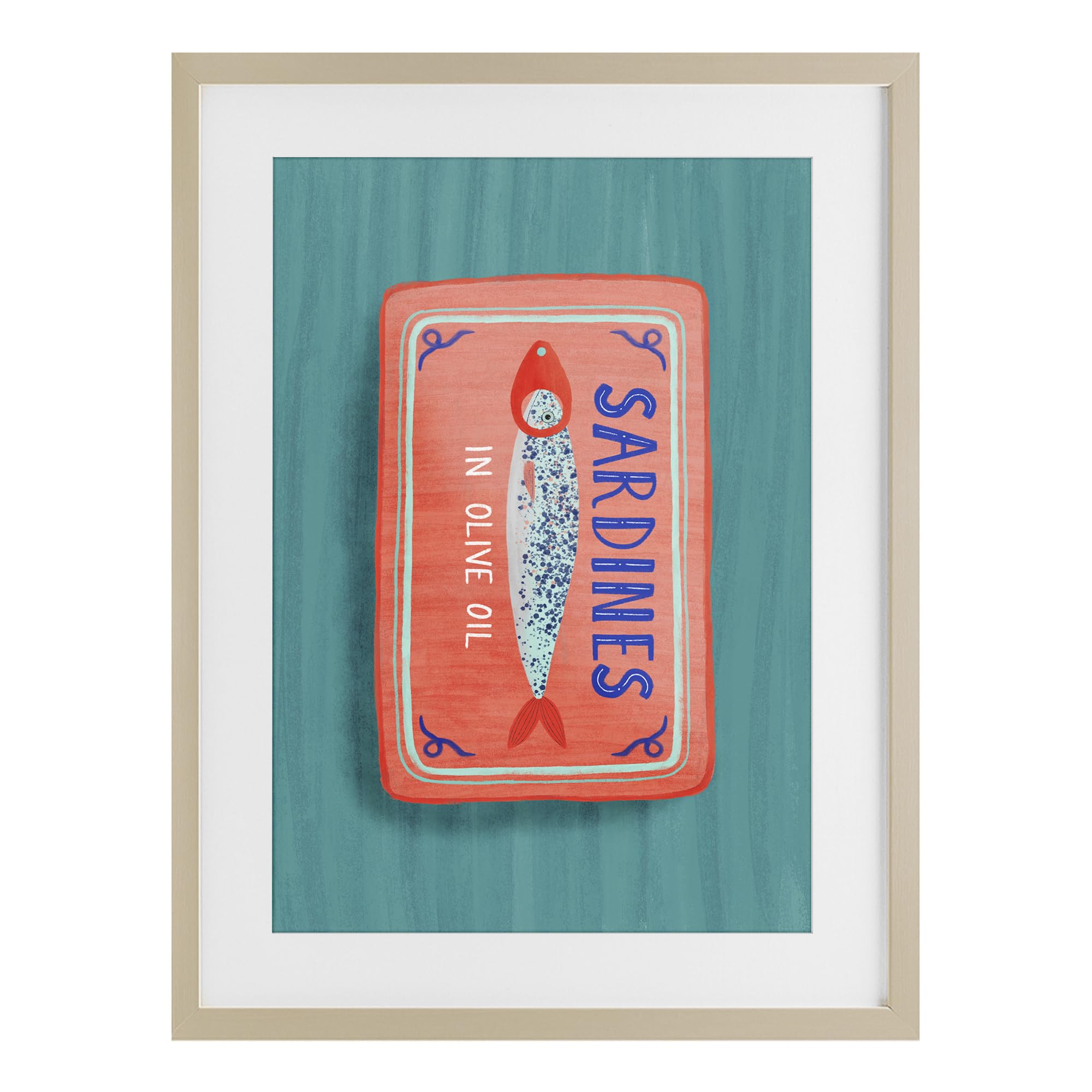 Stupell Industries Harvest Pine (Textured) Sardines Olive Oil Kitchen Label, 17 X 23 Inch Framed Print Under Glass