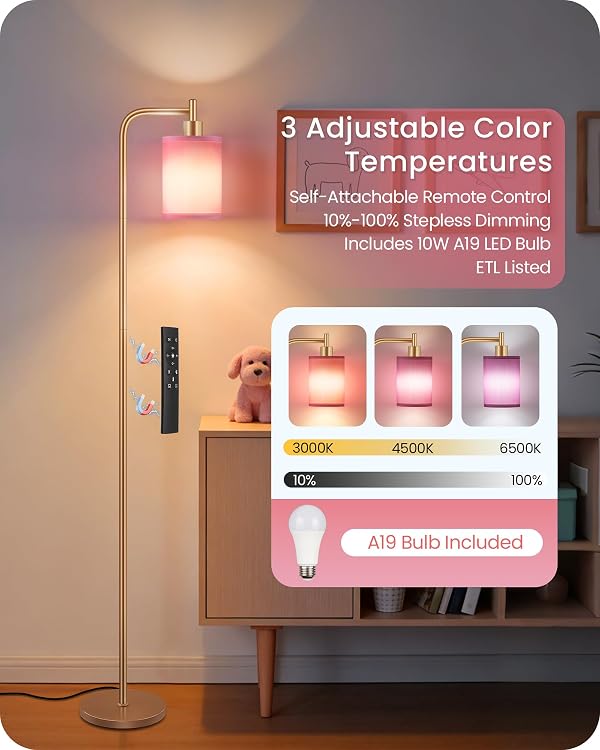 GOEBLESON Dimmable Floor Lamp for Living Room with Remote & 10W Bulb by GOEBLESON - Used condition - Image 4