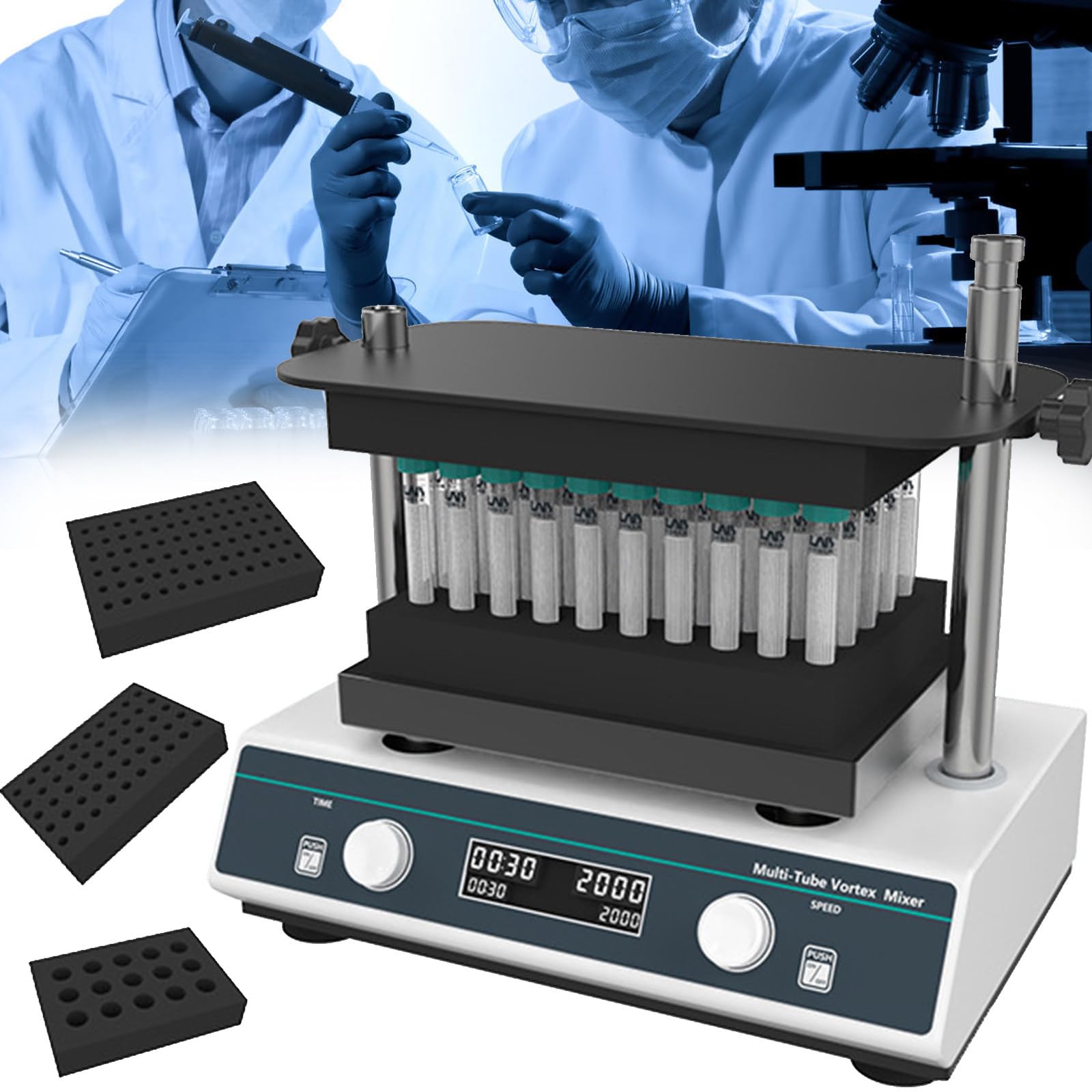 NYANS Miscelatore Vortex Multiprovetta Laboratorio, Agitatori Vortex con Display Digitale LCD, per Provette per Centrifuga e Provette Prelievo Sangue, Regolazione di RPM e Temporizzazione,VM-800Pro