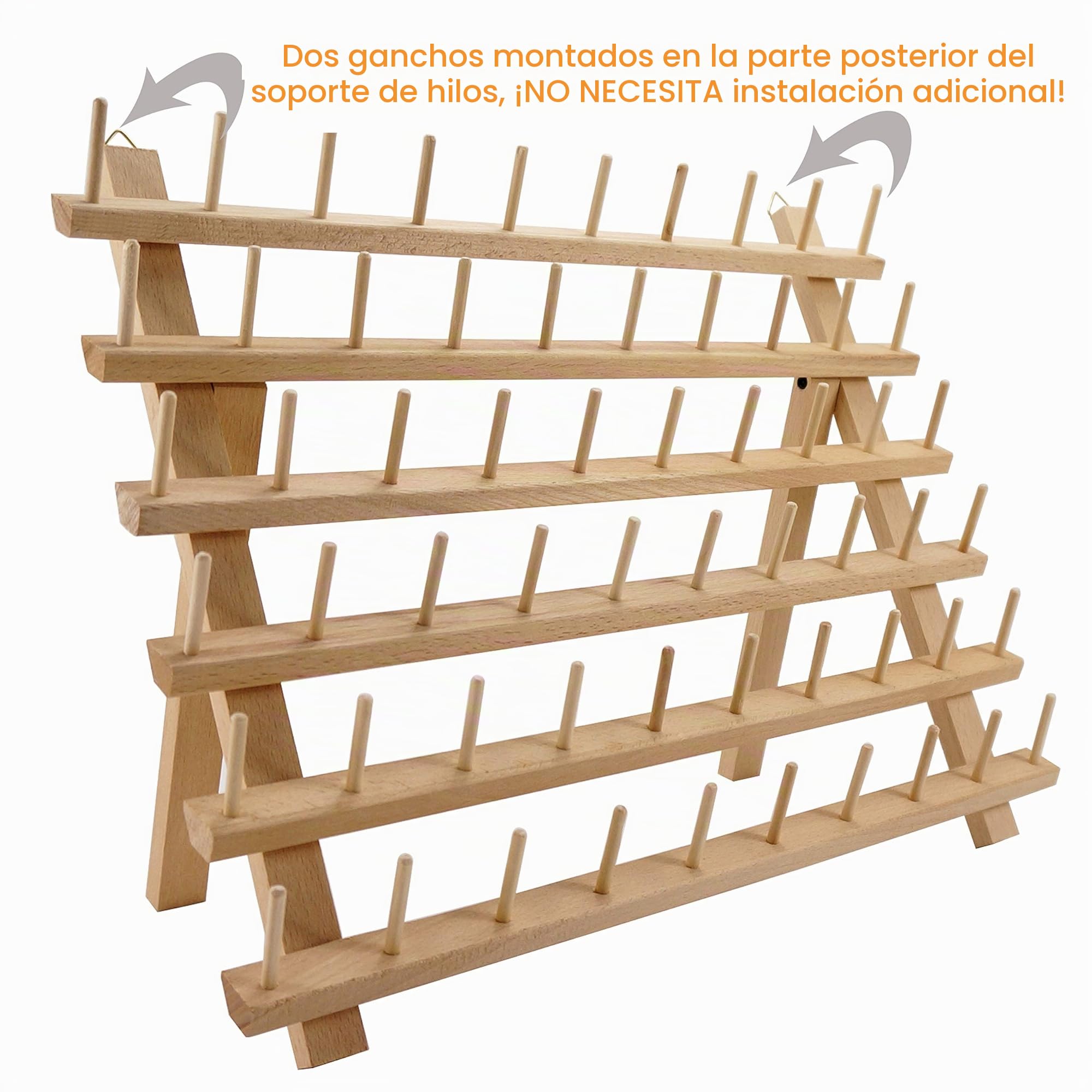 New brothread 4x60 Carretes Organizador de hilo de madera/estante de hilo con ganchos para colgar para bordar, acolchar y coser hilos
