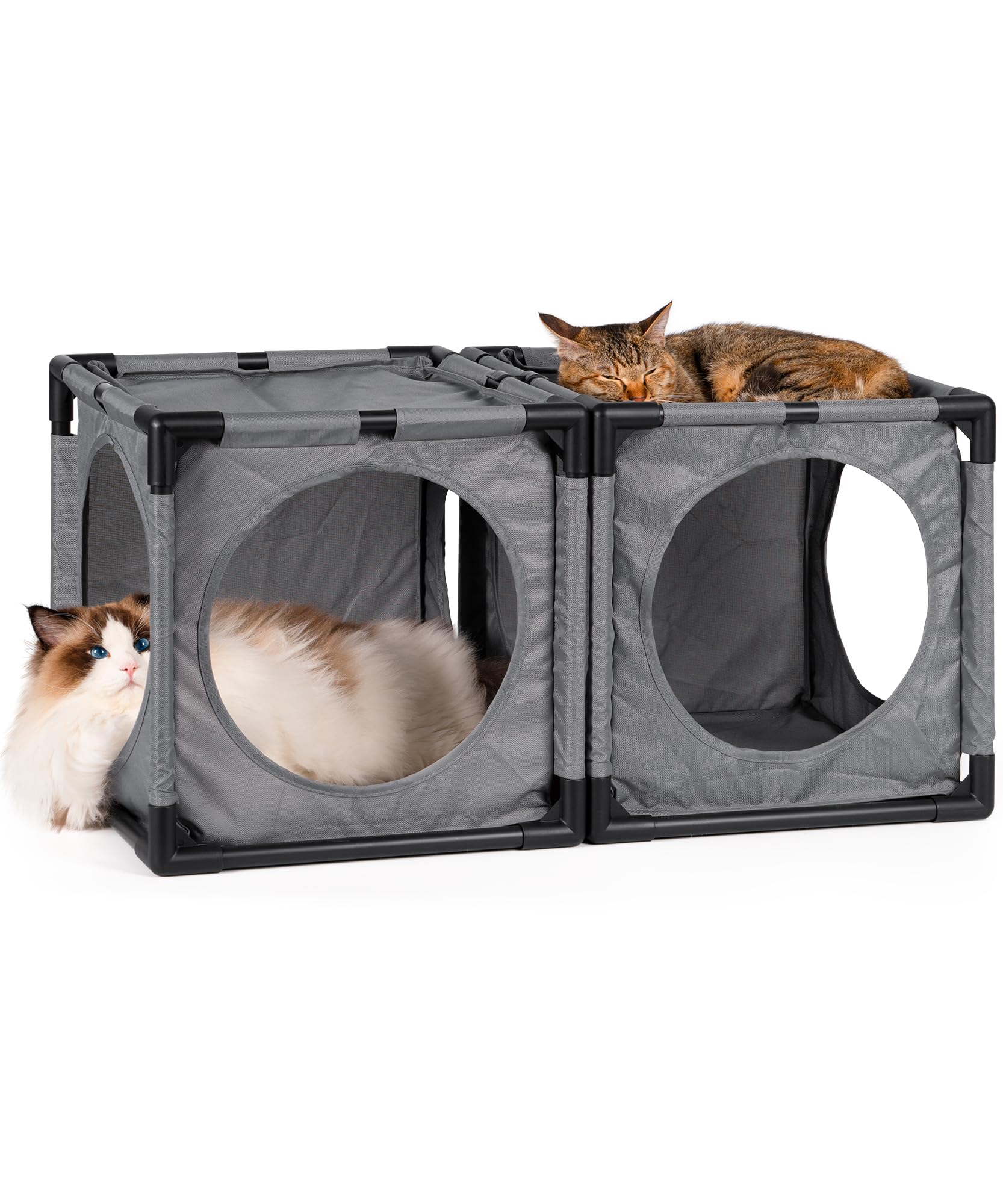 JUNSPOW Cat Beds for Indoor Cats, Expandable Kitty House, Kitty Fort and Cat Hideaway, Muti-Functional Cat Condo with Brea...