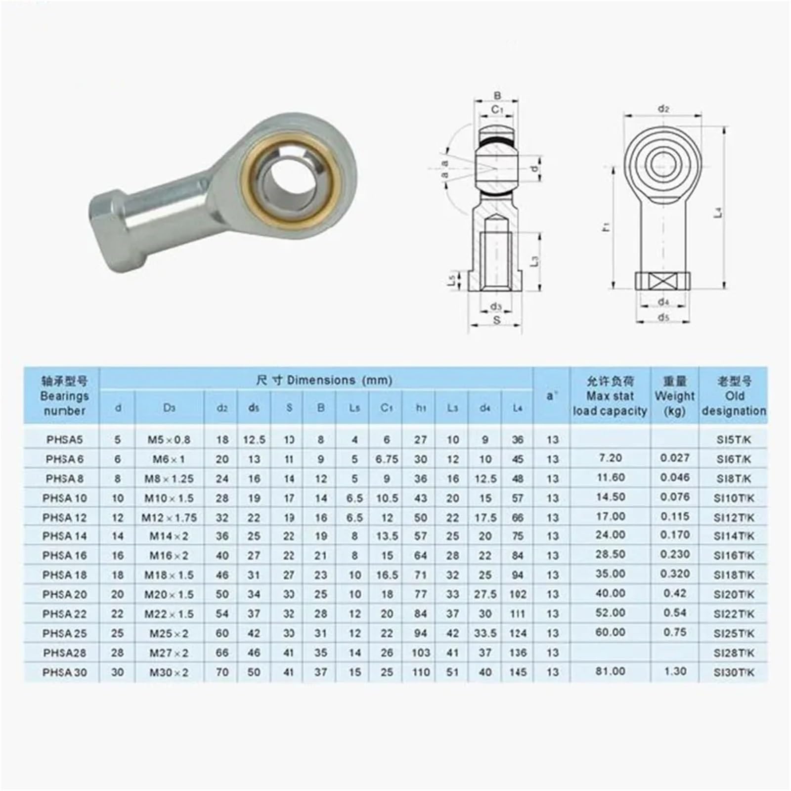 Lyofeon 1PCS 10mm Female SI10(L) T/K PHSA10L Left Hand Ball Joint Metric Threaded Rod End Bearing SI10(L) TK for Rod