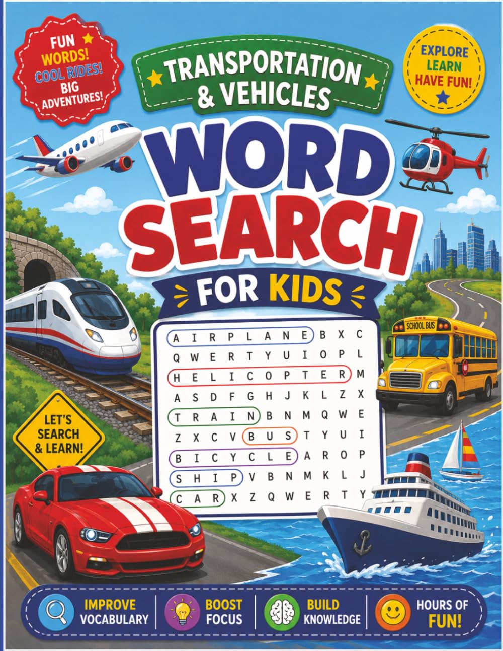 Word Search for Kids 8–12: Transportation & Vehicles: 50+ Puzzles — Progressive Difficulty, Answer Key & Vehicle Vocabulary for Ages 8–12