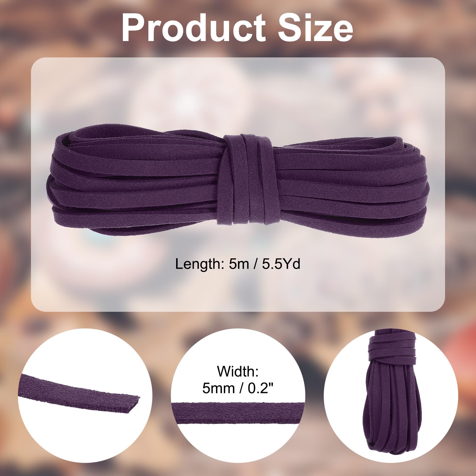 PATIKIL 5.5 Yards x 5mm Faux Suede Leather Cord, Leather Lace String for Bracelet Necklace Beading Making DIY Crafts, Dark Purple - Image 2