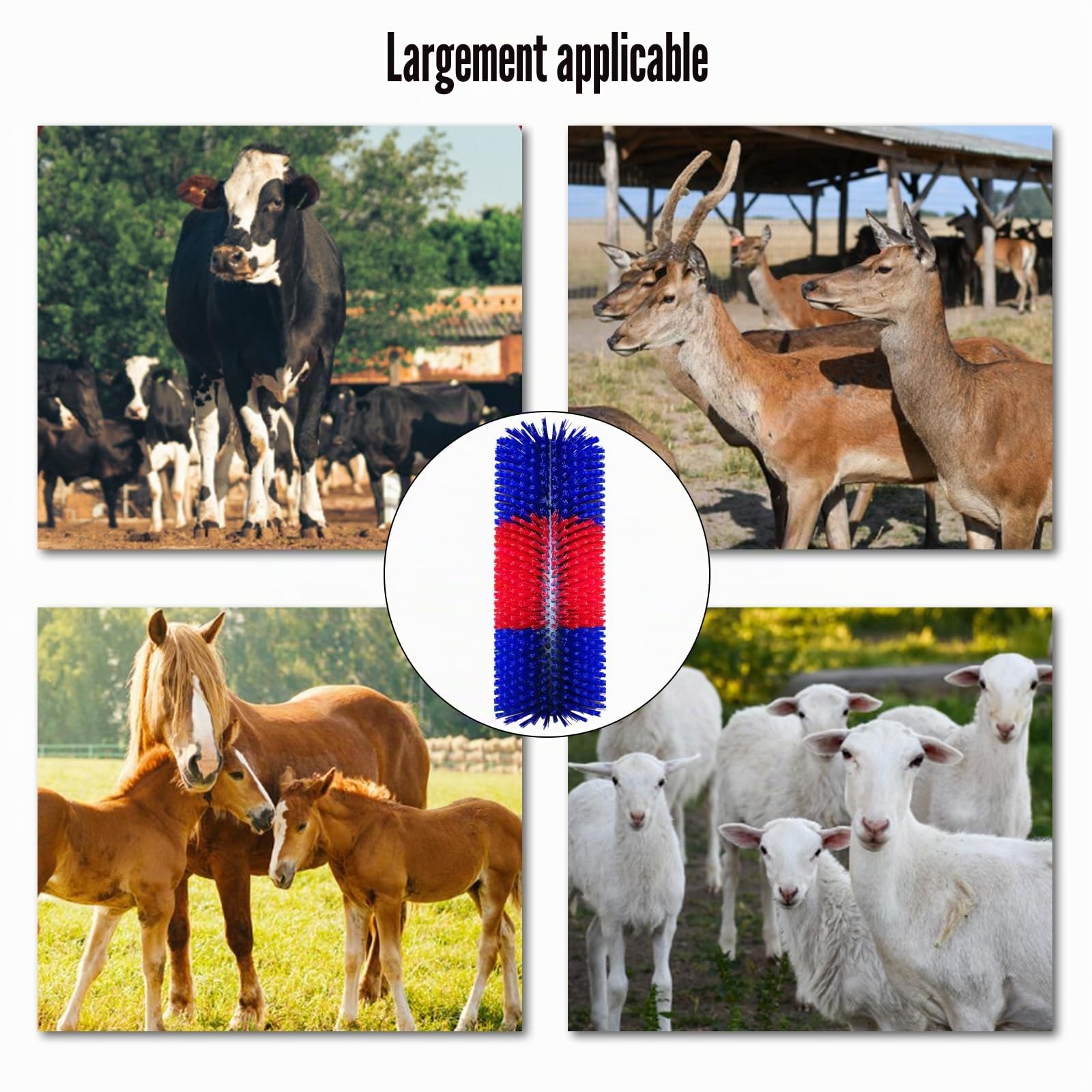Brosse à Gratter pour Cheval Vache, Brosses à Cheval Semi-Rondes 40cm Brosses à Vache Brosse à Gratter Universelle Tapis à Gratter en Nylon, Rouge Bleu