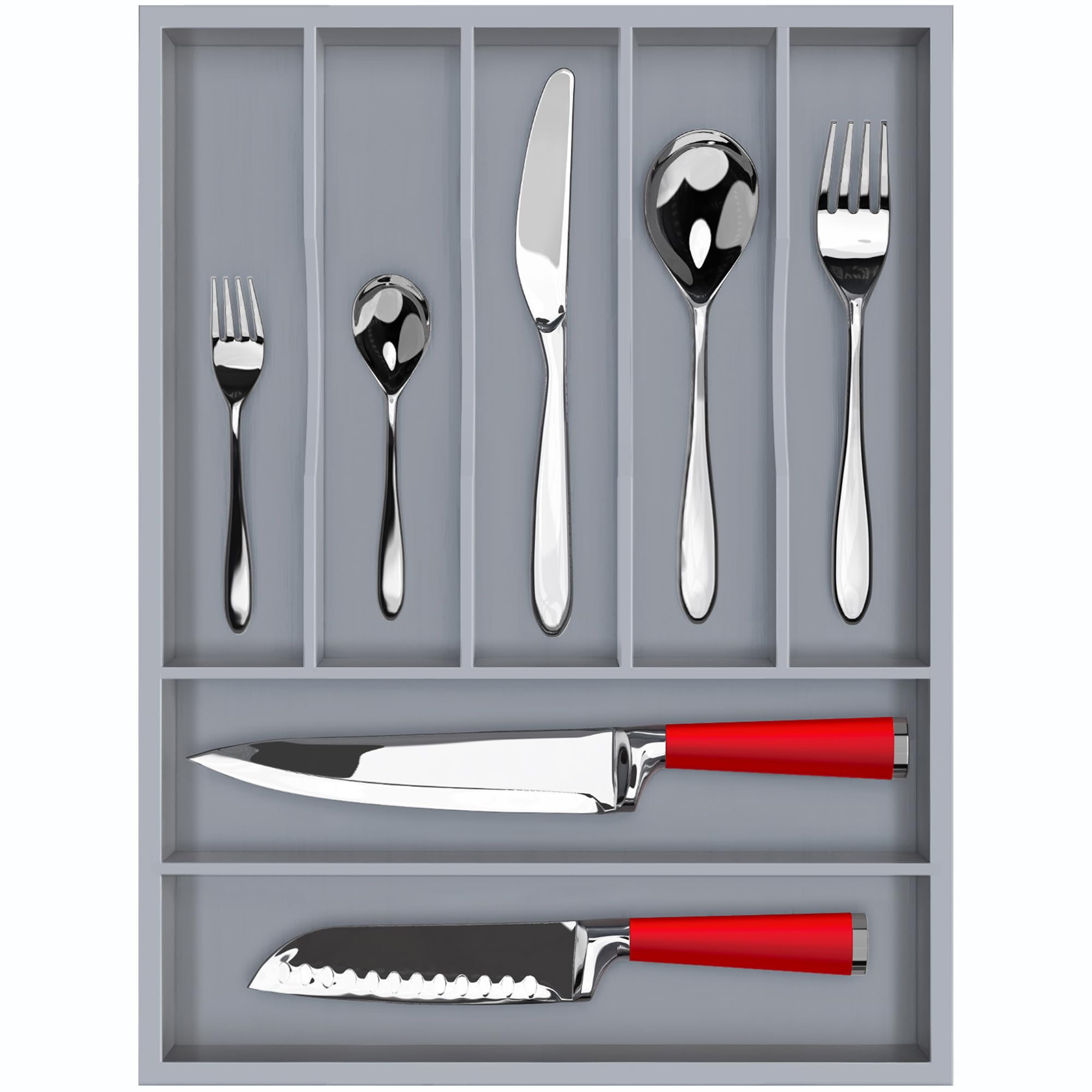 ROYAL CRAFT WOOD Bamboo Kitchen Drawer Organizer - Silverware Organizer/Utensil Holder and Cutlery Tray (Gray)