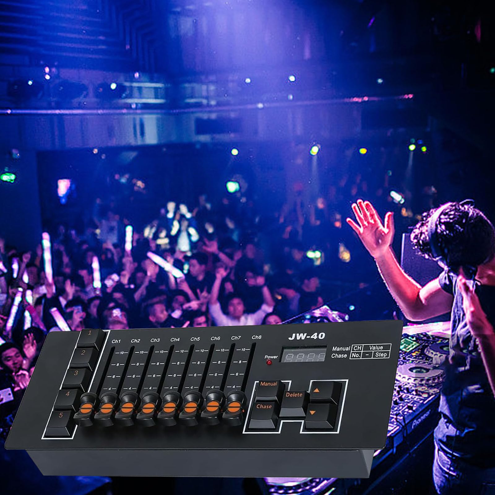 DMX512 Console Programmabili Costruire in Batteria 8 Cursori Canali 5 Effetti 40CH Controllo per Discoteca Evento Matrimonio Ricaricabile Controller Programmabile