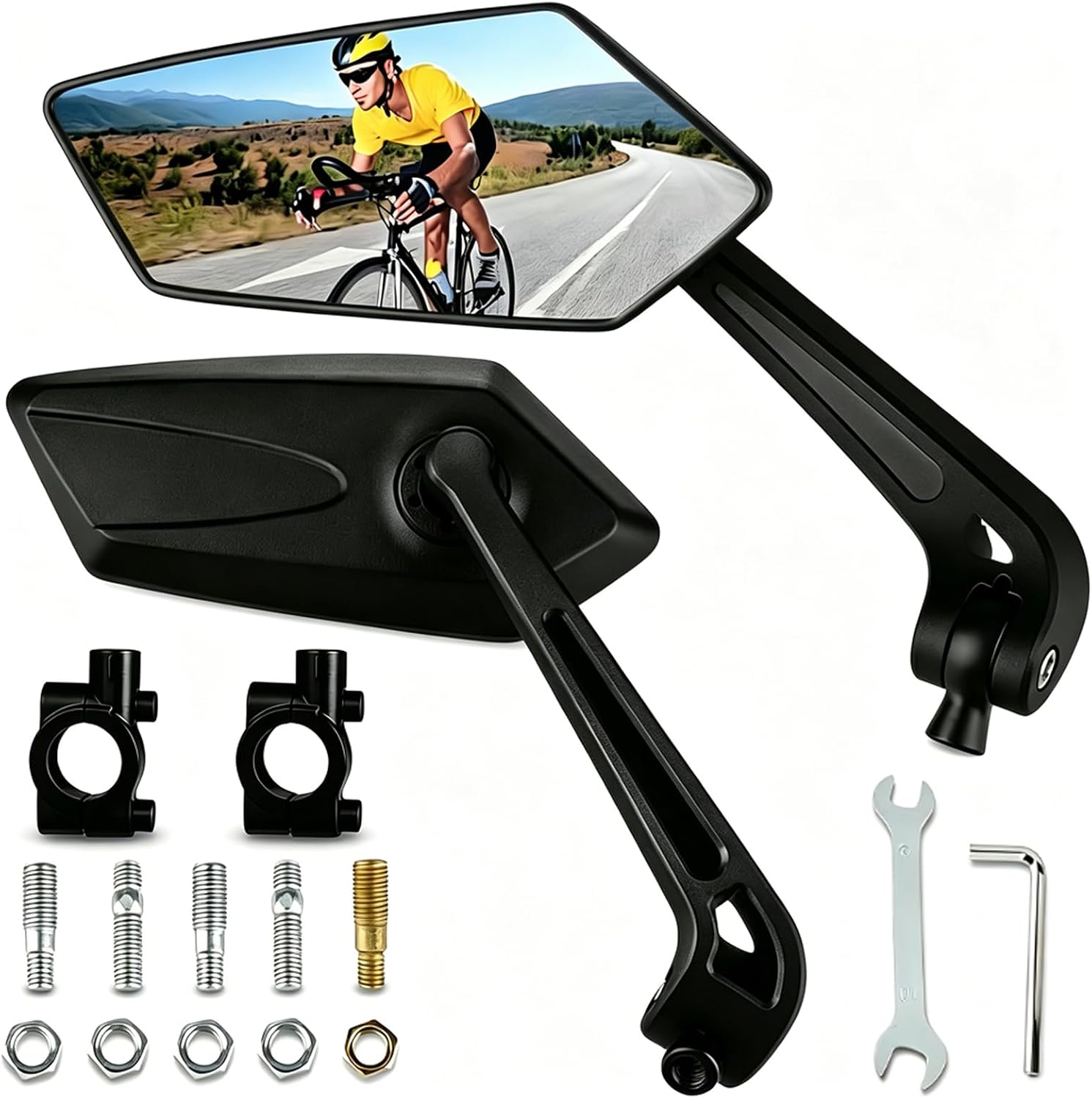 2 Pack Aluminum 360° Adjustable Bike Rear View Mirrors Scratch Resistant | Bike Mirrors,360 Adjustable HD Anti-Glare Scratch Resistant Rear View Mirrors for Mountain Bike E-Bike Scooter Motorcycle