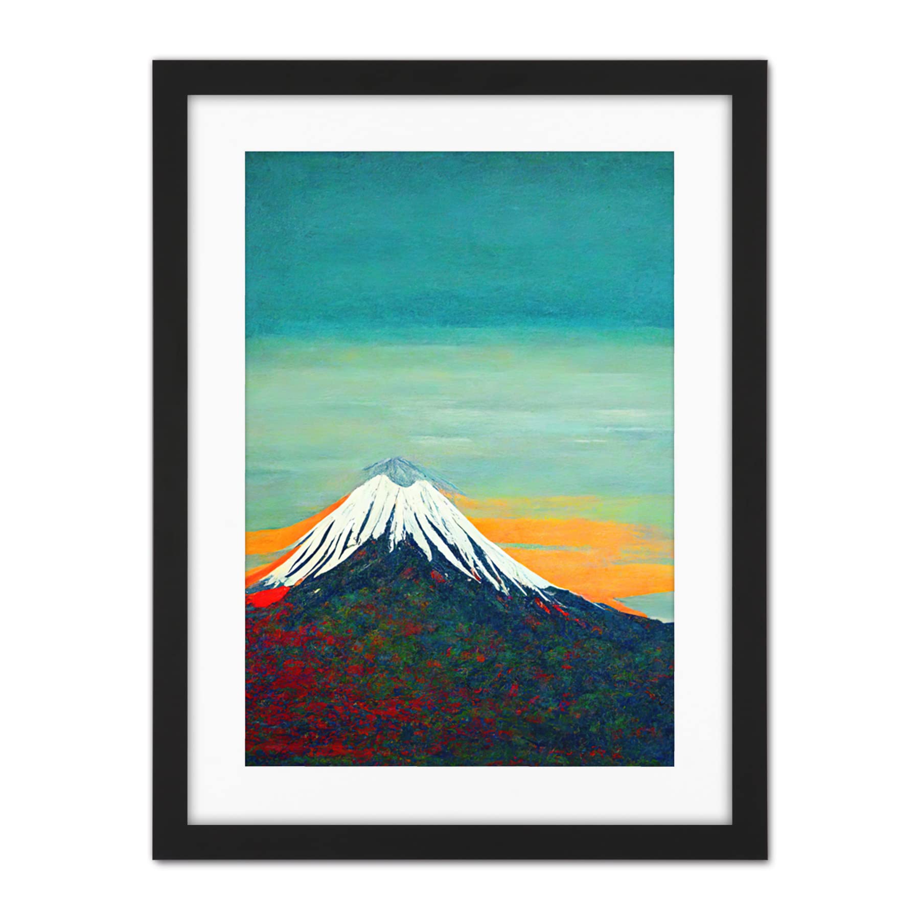Doppelganger33 LTD Mount Fuji Volcano Peak At Sunrise Artwork Framed Wall Art Print 18X24 Inch