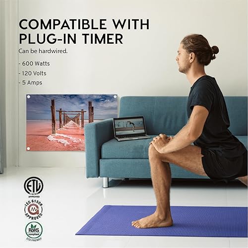 Miniatura 4 de EconoHome Panel de calentador de espacio de montaje en pared, con termostato, calentador de convección de 600 vatios, ideal para habitaciones de 200