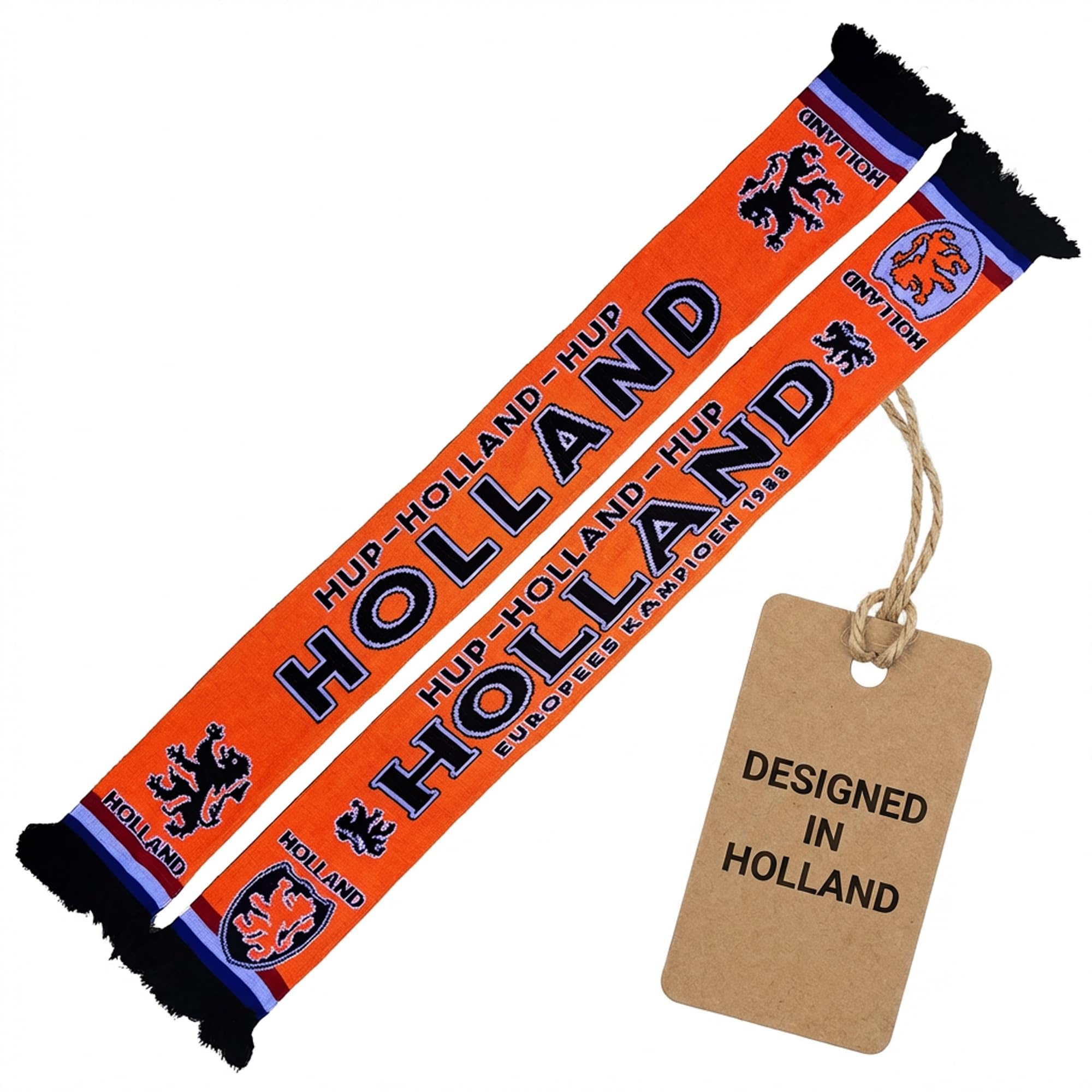 Generisch Holland Écharpe en tricot pour championnat d'Europe, Orange, noir., 135 cm