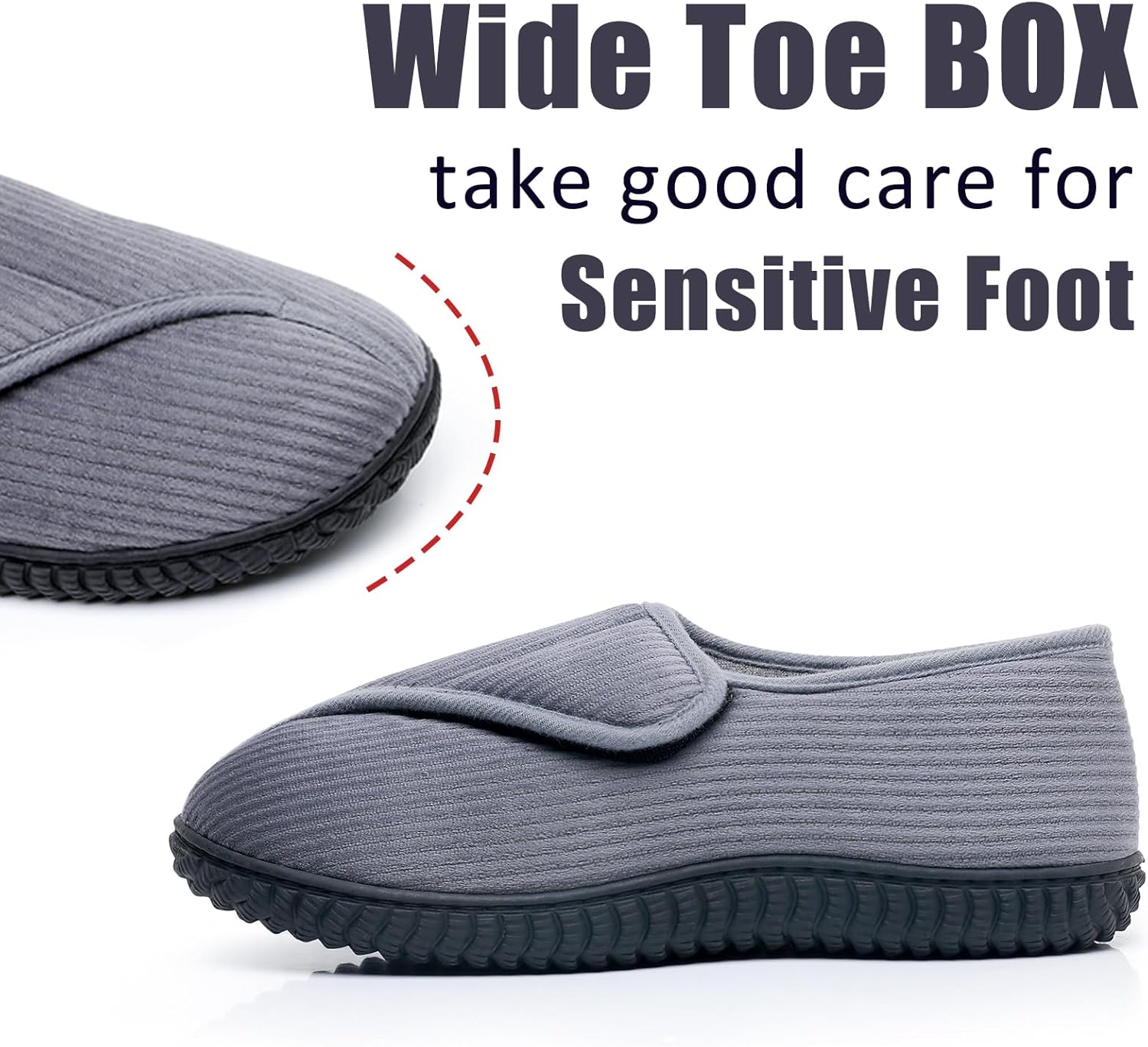Git-up Men Memory Foam Diabetic Slippers Adjustable Arthritis Edema Swollen Feet Wide House Shoes Comfy Soft Non-Slip Plus Size Indoor Outdoor Slipper - Image 4