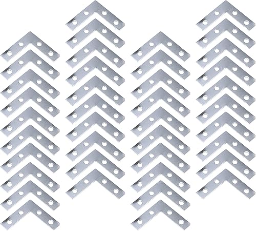 Paquete de 40 soportes plateados en forma de L para juntas de soporte de placa plana, soporte de esquina en ángulo recto