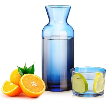 Wrenbury Blue Water Carafe with Glass Set 700 ml - Bedside Table and Mouthwash Decanter - Ideal for Hydration in the Bedroom and Bathroom - Blue Mist