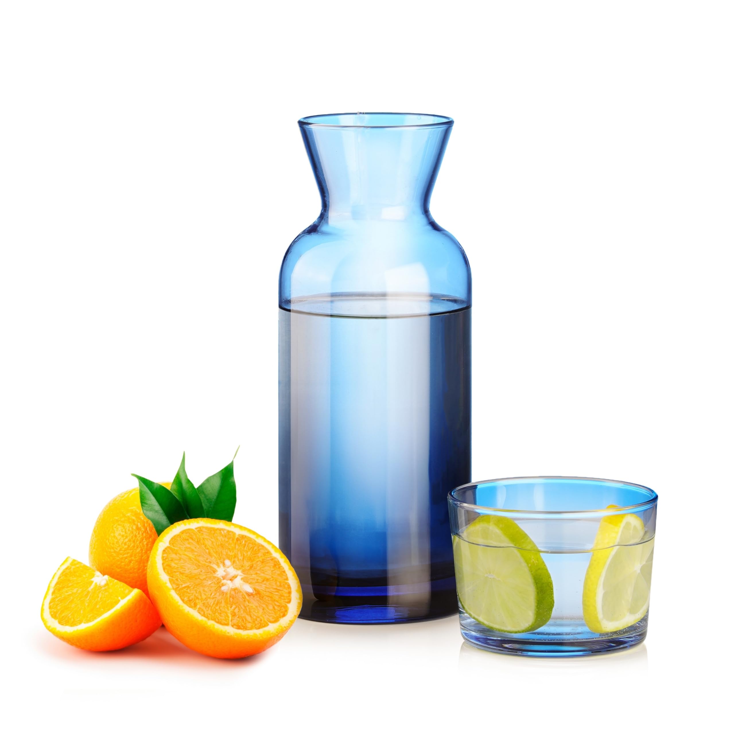 Wrenbury Blue Bedside Water Carafe and Glass Set 700ml, Nightstand and Mouthwash Decanter