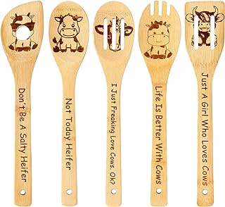 Cow Wooden Spoons for Cooking, Highland Cow Gifts for Women, Cute Cow Kitchen Decor