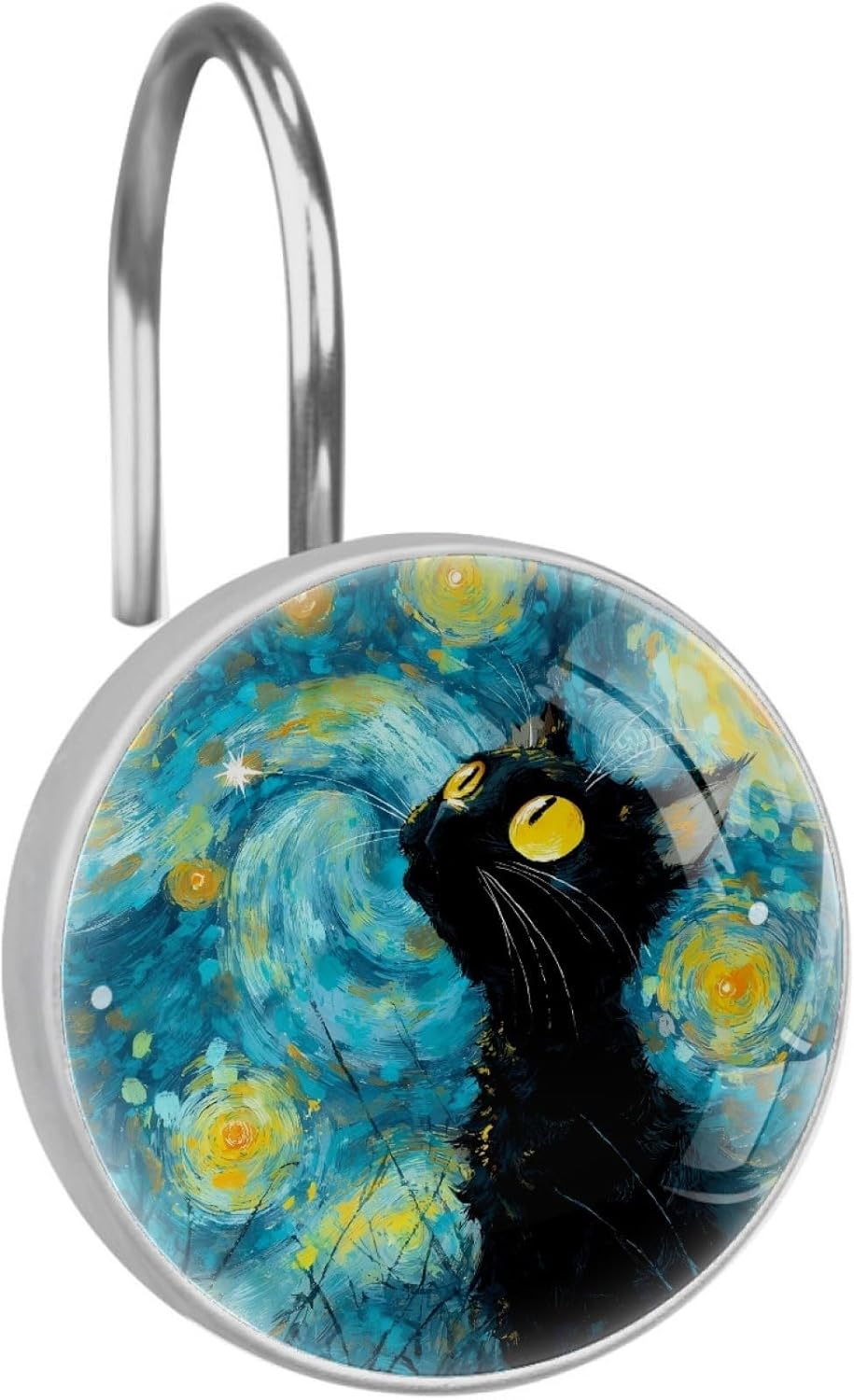 12 Packs Abstract Cat Pattern Shower Curtain Hooks, Stainless Steel Glass Shower Curtain Rings for Bathroom Decor, Metal Rustproof Curtain Rod Hooks