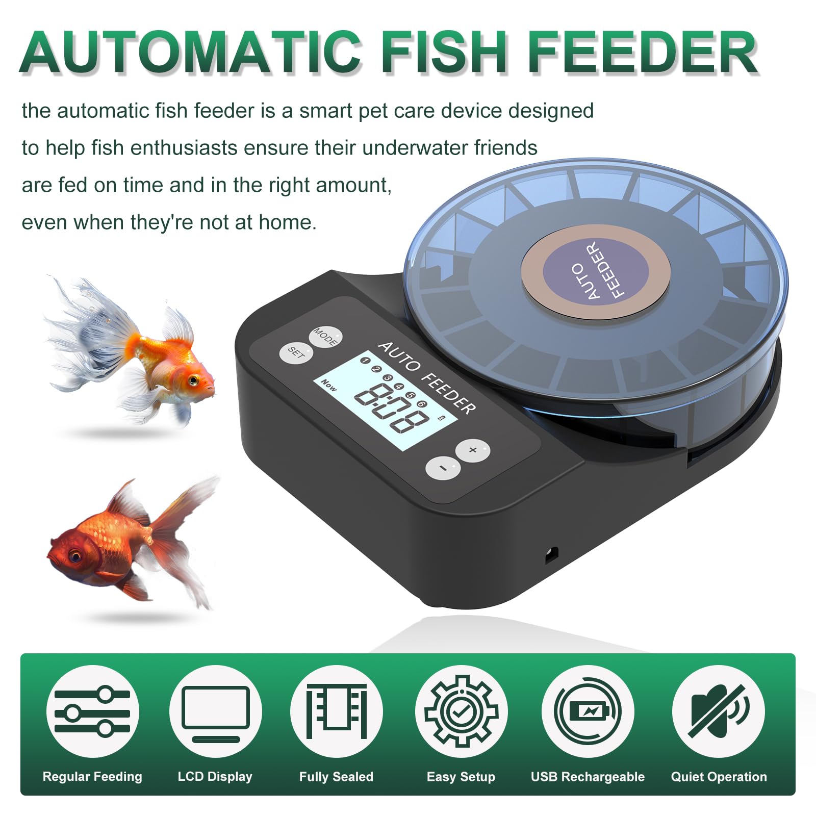 60 ML mangeoire Automatique pour Poissons d'aquarium, Distributeur Automatique de Nourriture avec minuterie, mangeoire Rechargeable avec câble USB, écran LCD