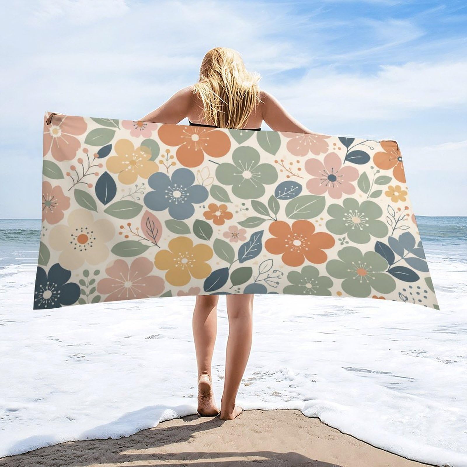 Anceky Floral Beach Towel 32"×63",Soft Microfiber Bath Towel Shawl, Quick Dry Absorbent Pool Spa Gym Shower Towel