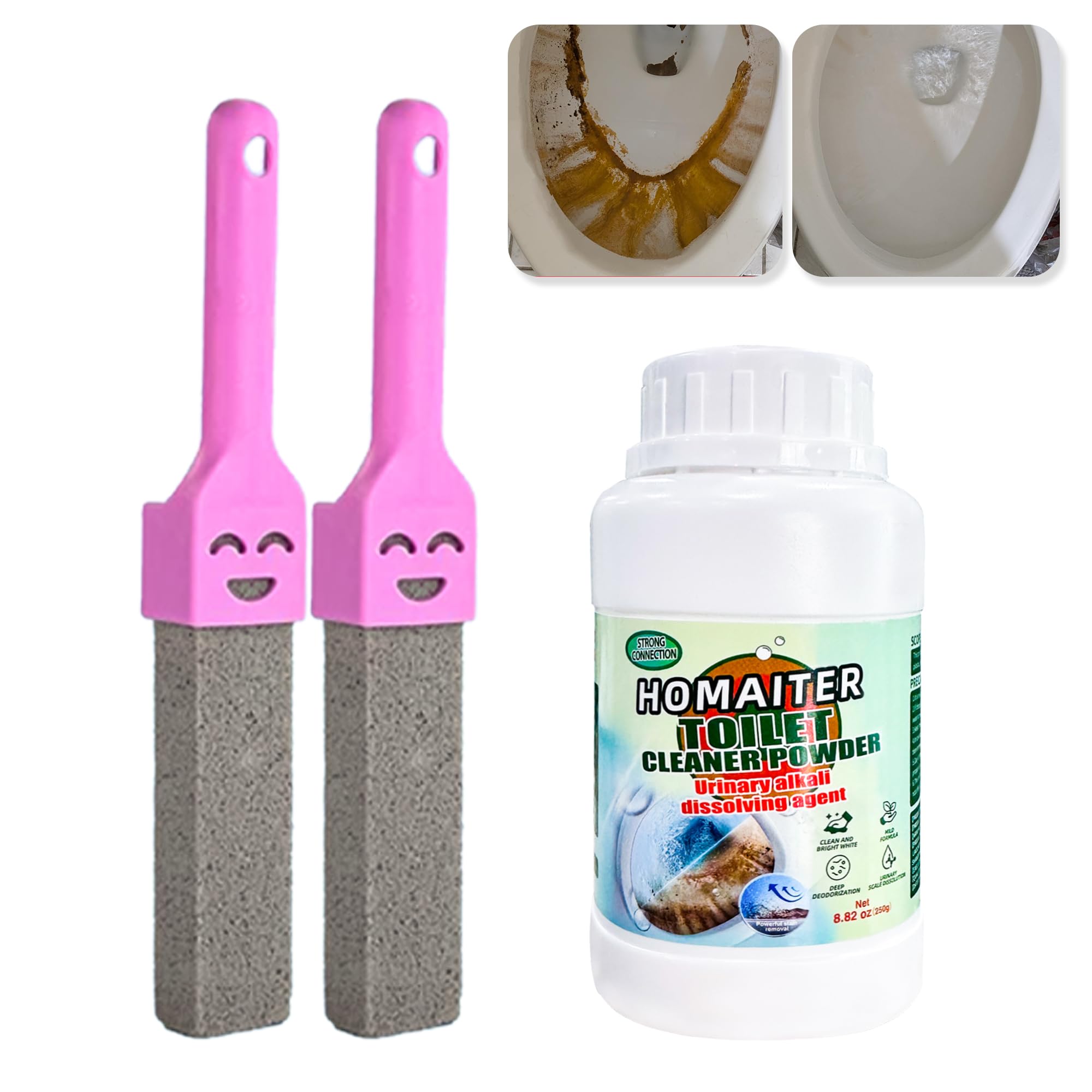 Pietra pomice per la pulizia del water, detergente per WC, rimozione di calcare, depositi di calcare e ruggine adatto per la pulizia della toilette (1 powder+2 Pumice)