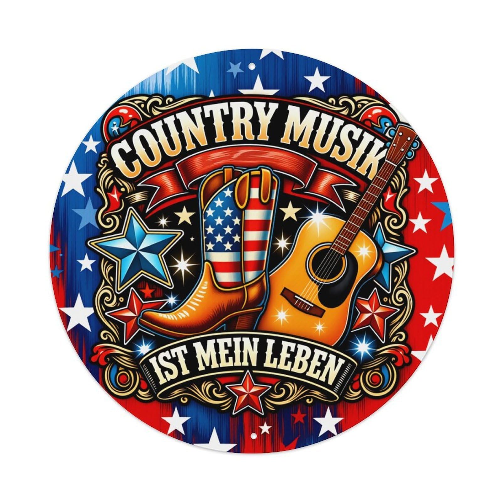 Country Music Boots Guitar Stars Metal Tin Sign Vintage Garden Bedroom Cafe Bar Man Cave Home Wall Decor Metal Poster 8x8 inches