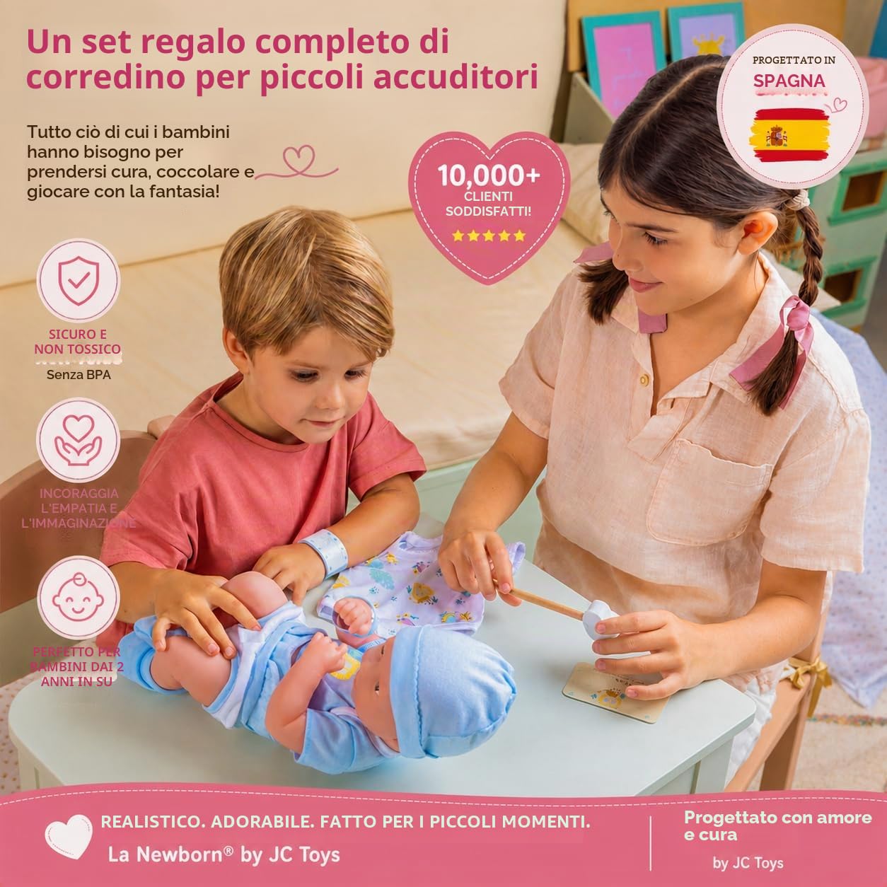 JC TOYS - Bambola La Newborn appena nata da 38 cm, in vinile morbido, include vestiti e 8 accessori, blu, disegnata in Spagna da Berenguer, 2 anni
