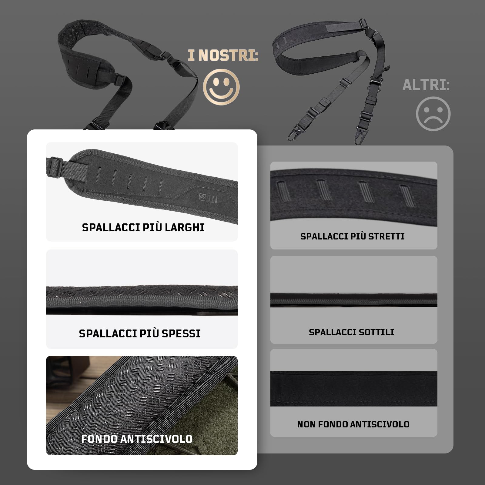 1TG Tactcial Cinghia a 2 punti, cinghia per fucile, cinghia tattica regolabile rapidamente con corda per fotocamera, spallacci allargati antiscivolo per gli sport all'aria aperta