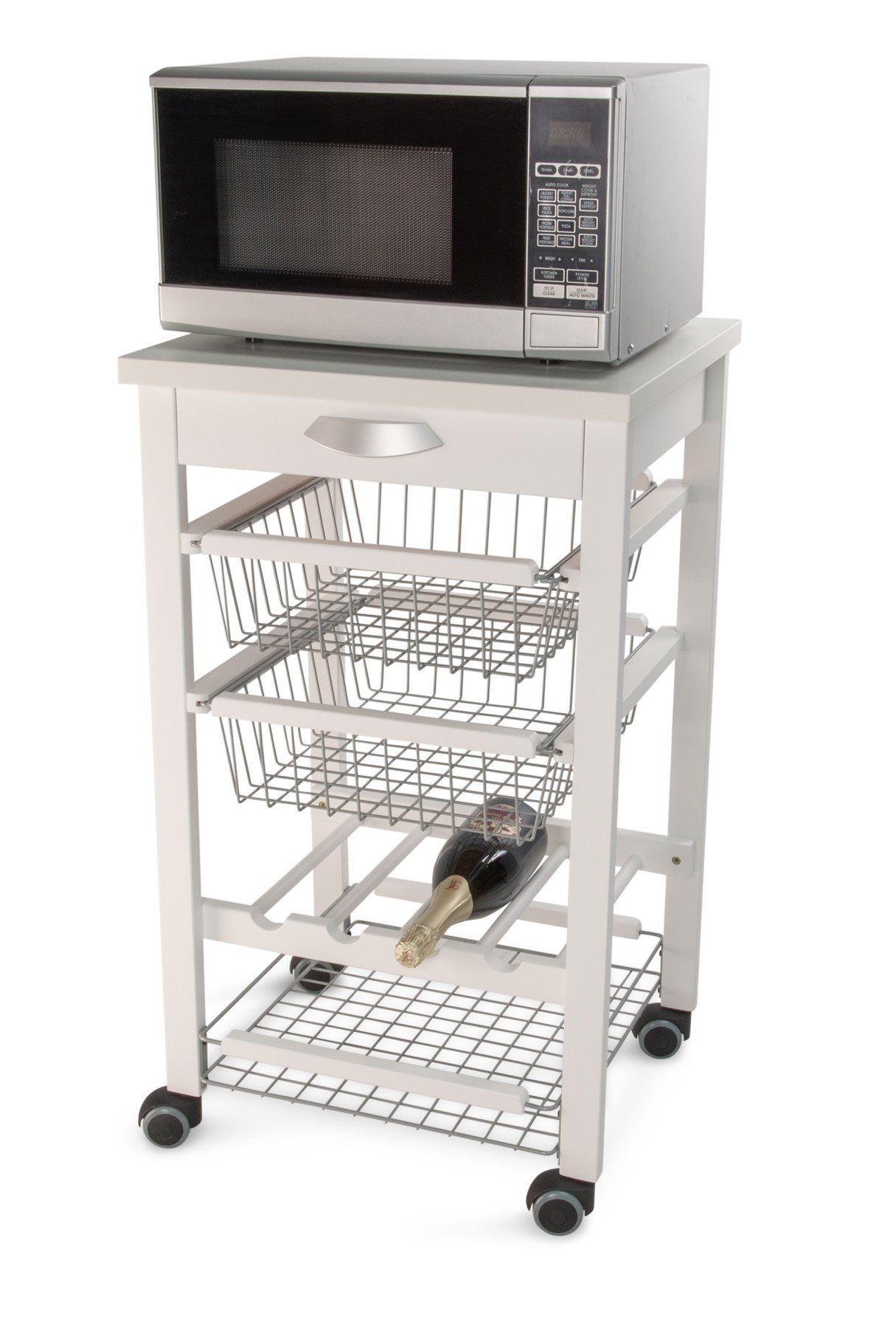 Arredamenti Italia Carrello Cucina Arturo, Legno - 3 Cestelli - Cassetto - Finitura Bianco AR-It Il Cuore del Legno