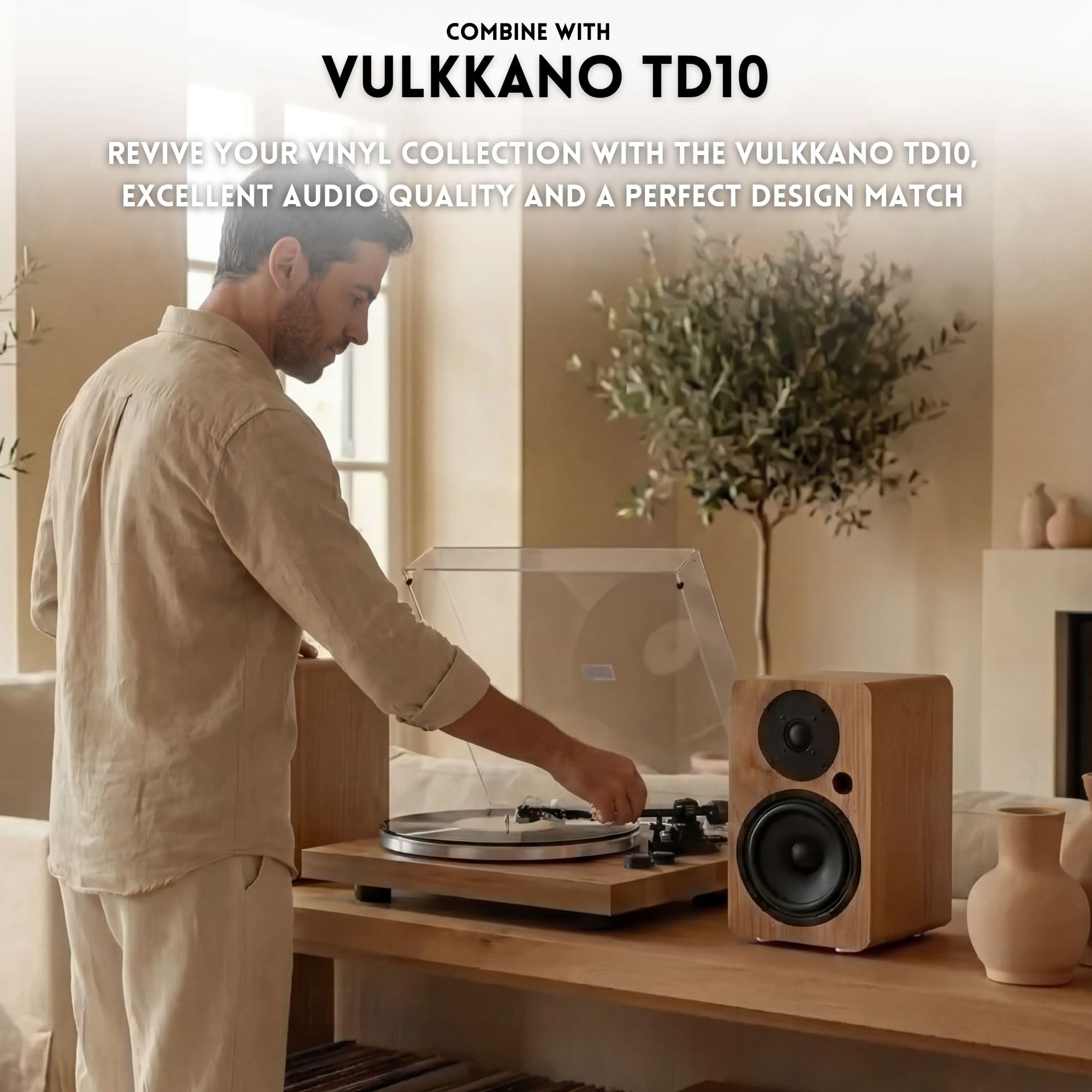 VULKKANO A5 ARC MKII Altoparlanti Autoamplificati con Woofer da 5,25", Bluetooth 5.0, HDMI ARC, Optica, RCA, USB, con uscita subwoofer, altoparlanti per TV dal design elegante, colore marrone