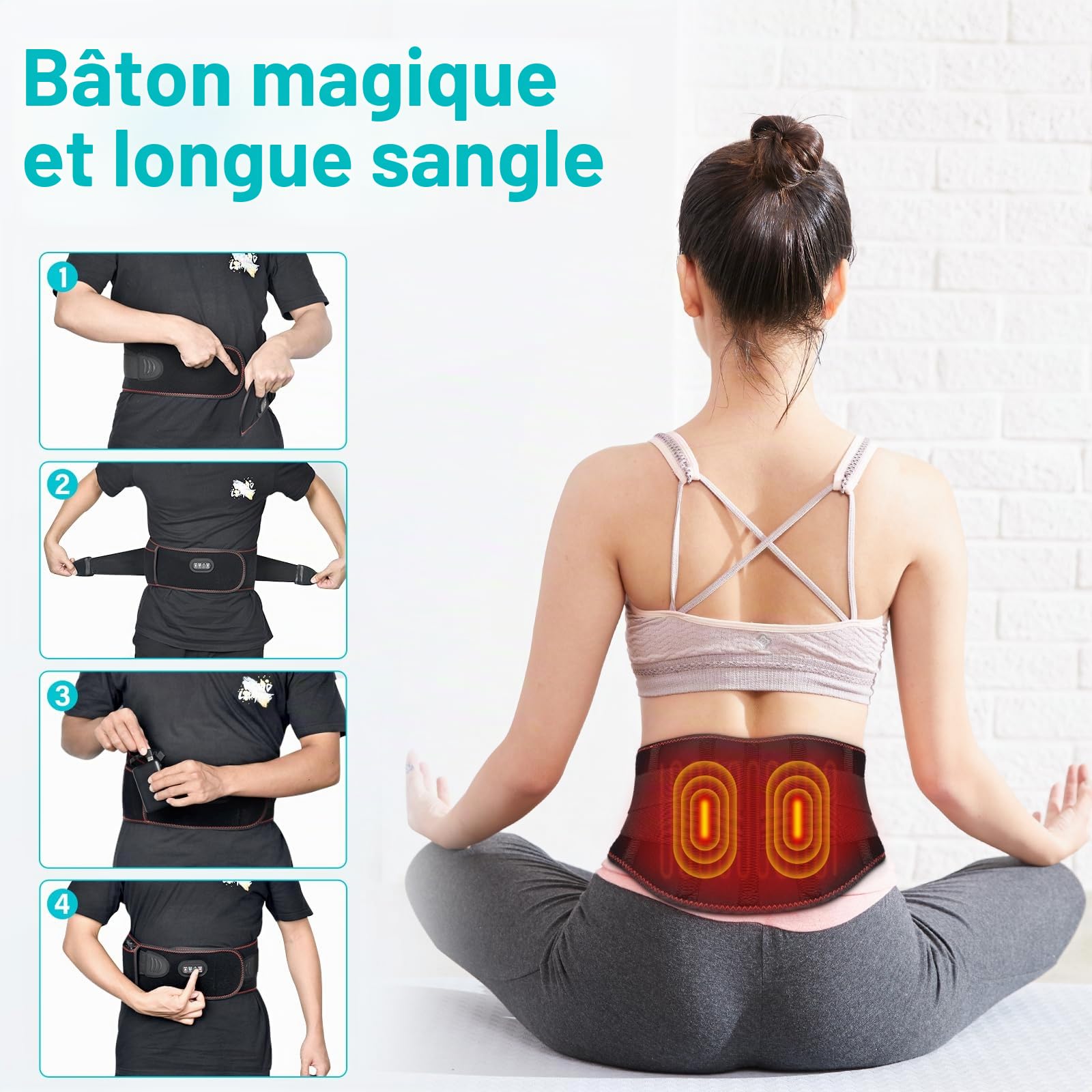 Ceinture Lombaire chauffante,Ceintur Dorsale Chauffante,Ceinture Massante Chauffante avec 3 Modes De Massage et 3 Niveaux de Température,Timer,pour Soulager des Douleurs Lombaires, Abdominales