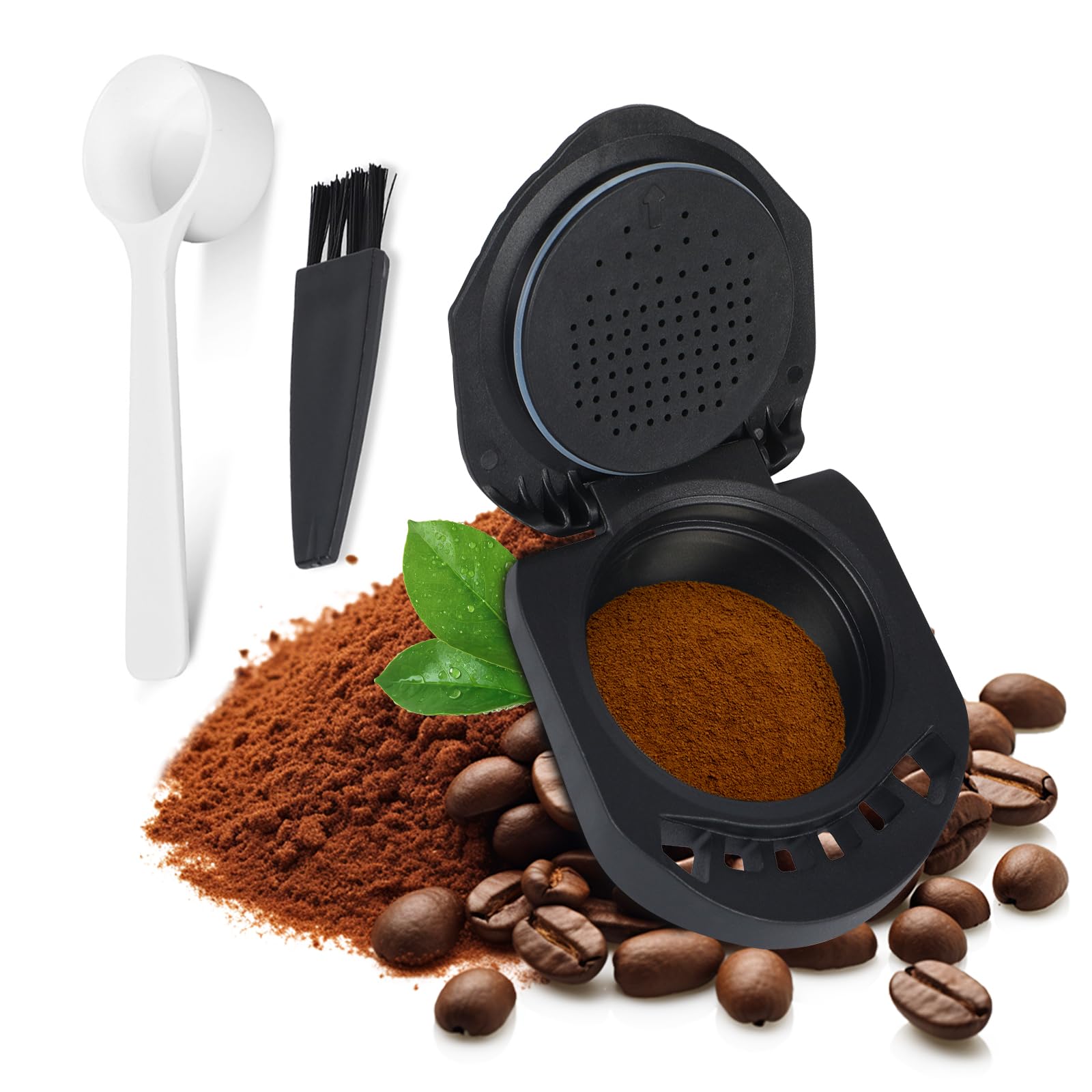Reusable Coffee Pods for Dolce Gusto Reusable Coffee Capsule Pods Converter Adapter Refillable Coffee Capsule Compatible for Piccolo XS/EDG466/EDG606/EDG305/KP70//GENIO S(1Pod+1Brush+1Spoon)