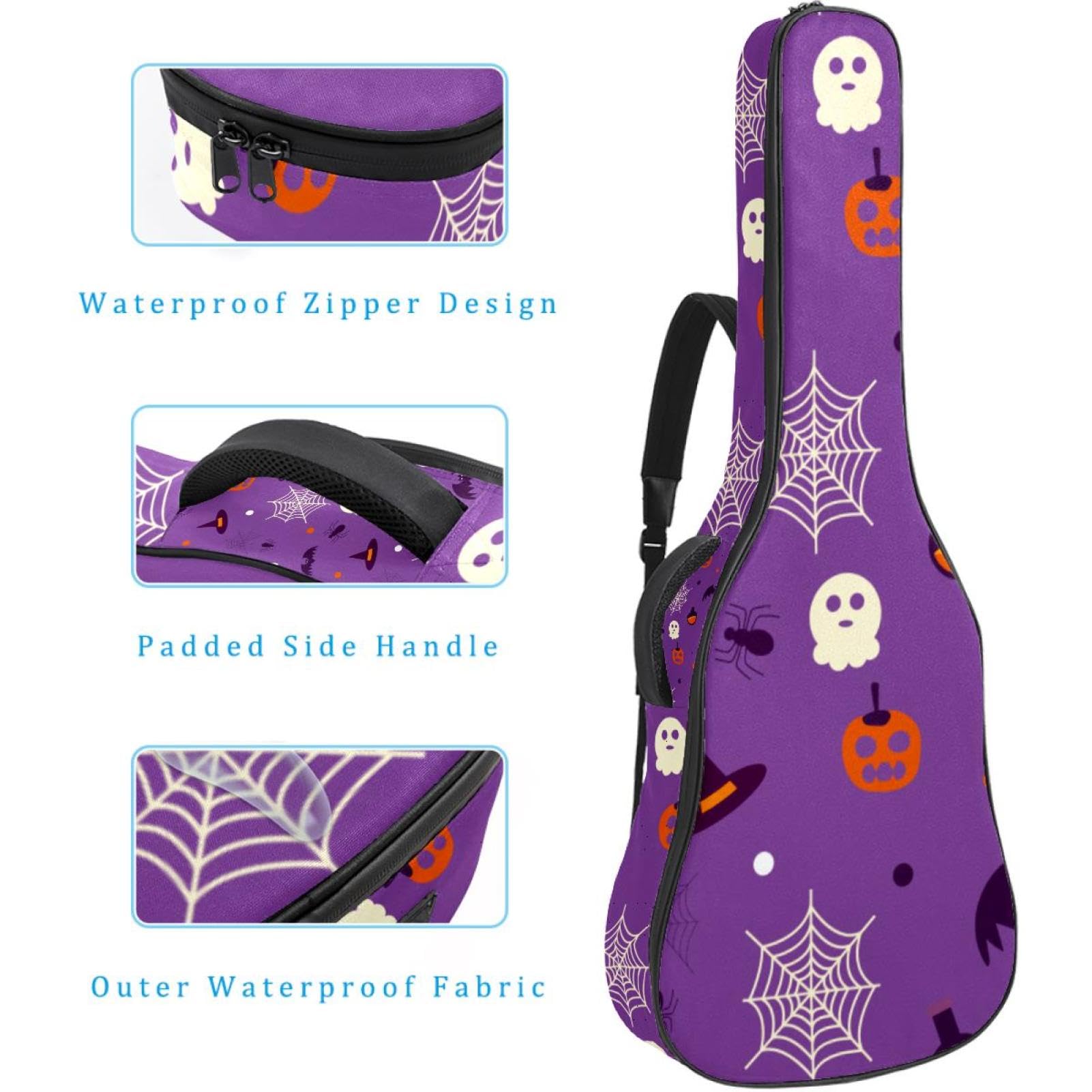 Torba na gitarę akustyczną Wodoodporny plecak na gitary Gruby miękki wyściełany Halloween Klasyczna obudowa na gitarę, wielobarwny, 42.9x16.9x4.7 in, Organizer do torby