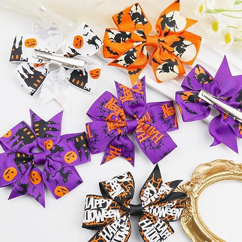 Miniatura 5 de 6 lazos para el cabello de Halloween para niñas, accesorios para el cabello, clips de araña y murciélago, lindos lazos para el día de los muertos,